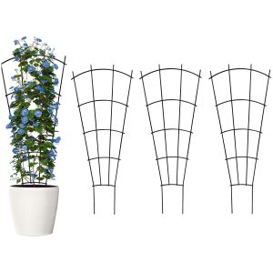 Etokfoks 4 Pack 23.6 Inch Tall x 9.4 Inch Wide Metal Garden Trellis Fan Shape Black Rust Resistant for Climbing Plants Vines Roses Vegetables Outdoor Indoor
