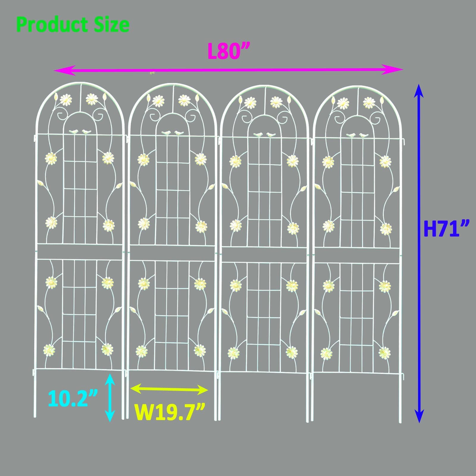 Aoibox 4 Pack Metal Garden Trellis 71 inch High 19.7 inch Wide Rustproof Outdoor Trellis for Climbing Plants Flower Support Cream White - Image 2