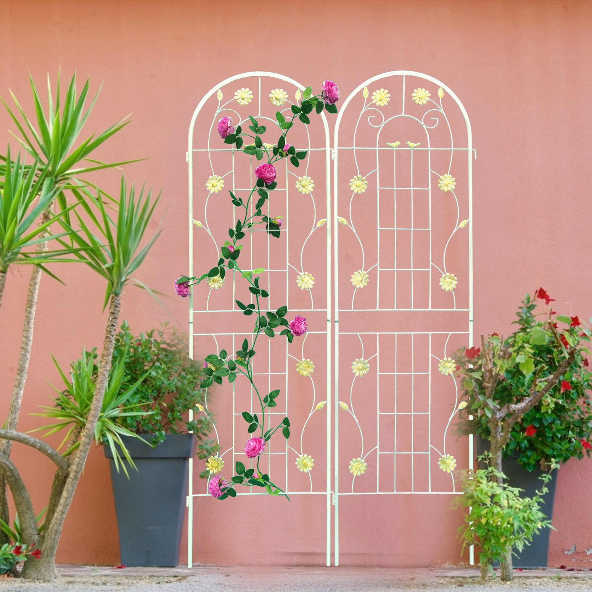 Aoibox 4 Pack Metal Garden Trellis 71 inch High 19.7 inch Wide Rustproof Outdoor Trellis for Climbing Plants Flower Support Cream White - Image 3