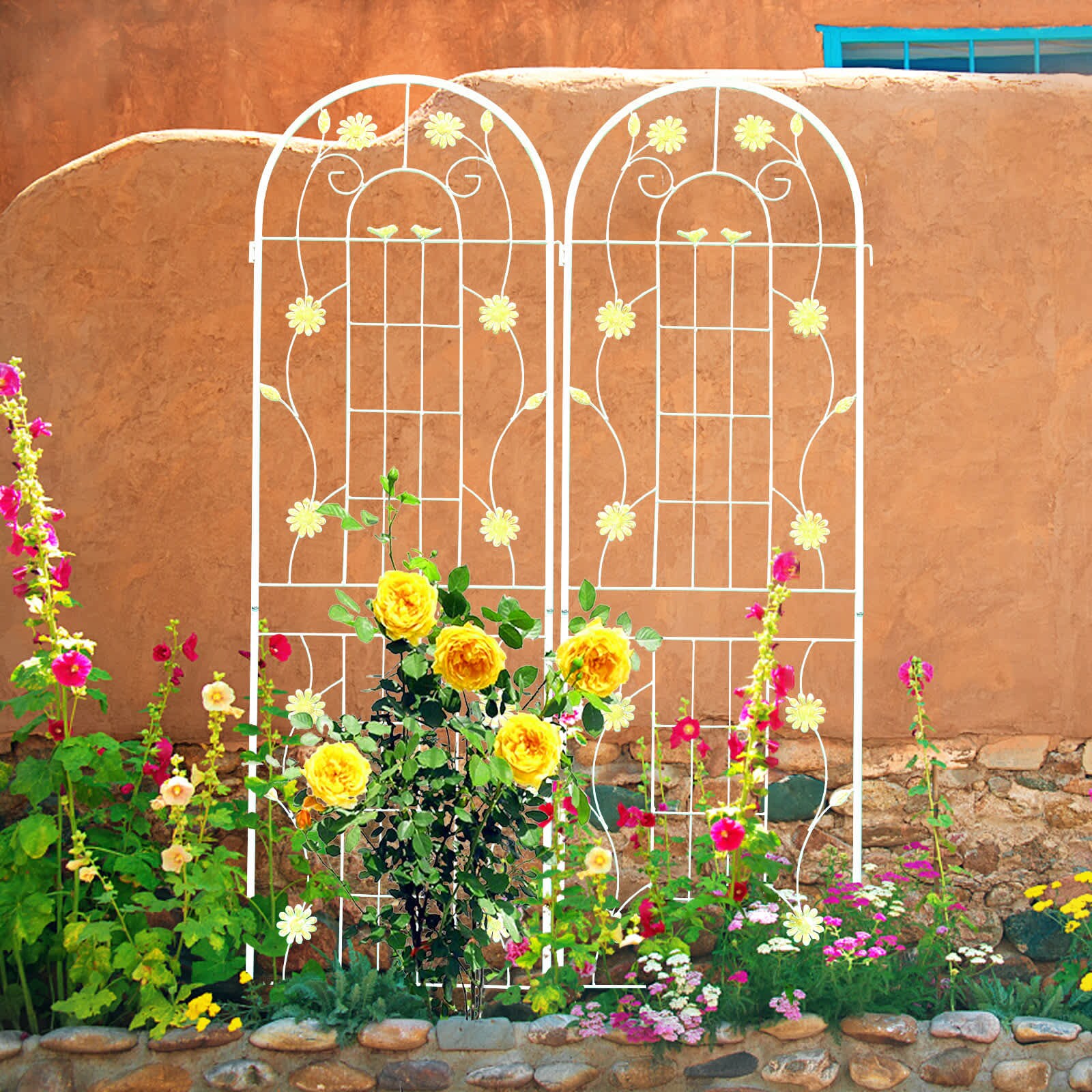 Aoibox 4 Pack Metal Garden Trellis 71 inch High 19.7 inch Wide Rustproof Outdoor Trellis for Climbing Plants Flower Support Cream White - Image 8