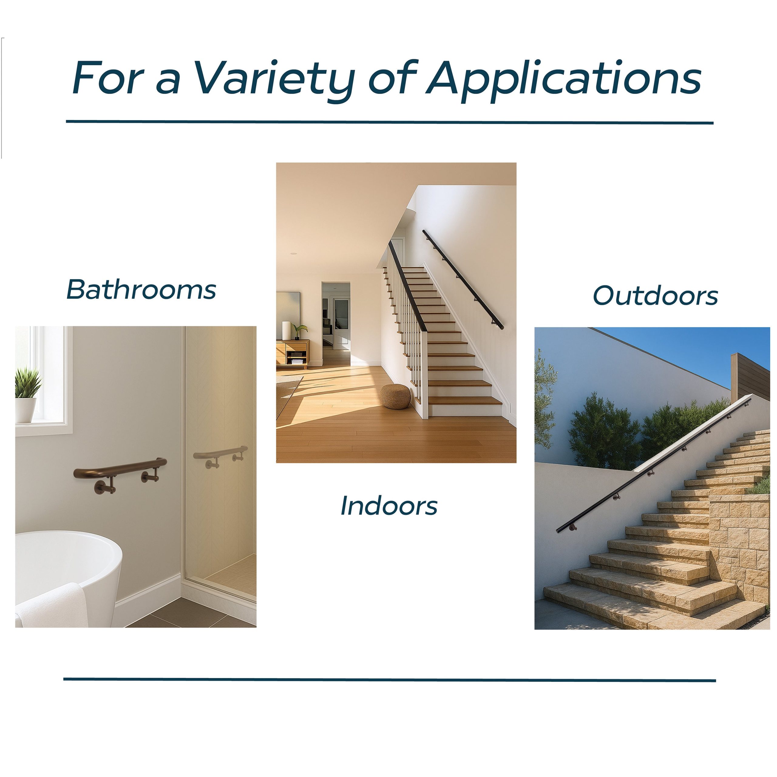Concept Fusion 3 Foot L Industrial Aluminum Round Complete Indoor/Outdoor Straight Handrail Grab Bar Kit Bronze and White Powder Coated Finish - Image 3