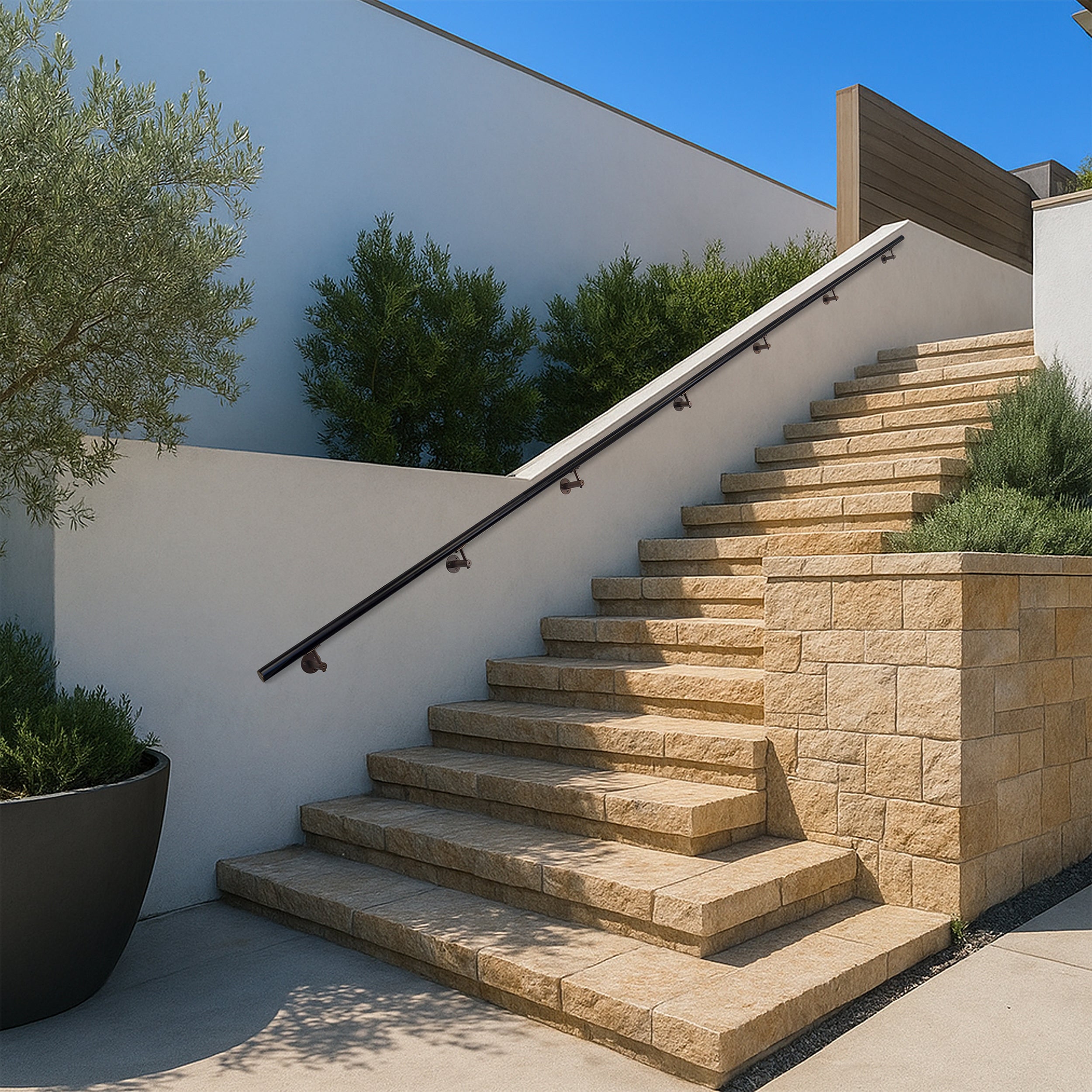 Concept Fusion 3 Foot L Industrial Aluminum Round Complete Indoor/Outdoor Straight Handrail Grab Bar Kit Bronze and White Powder Coated Finish - Image 2
