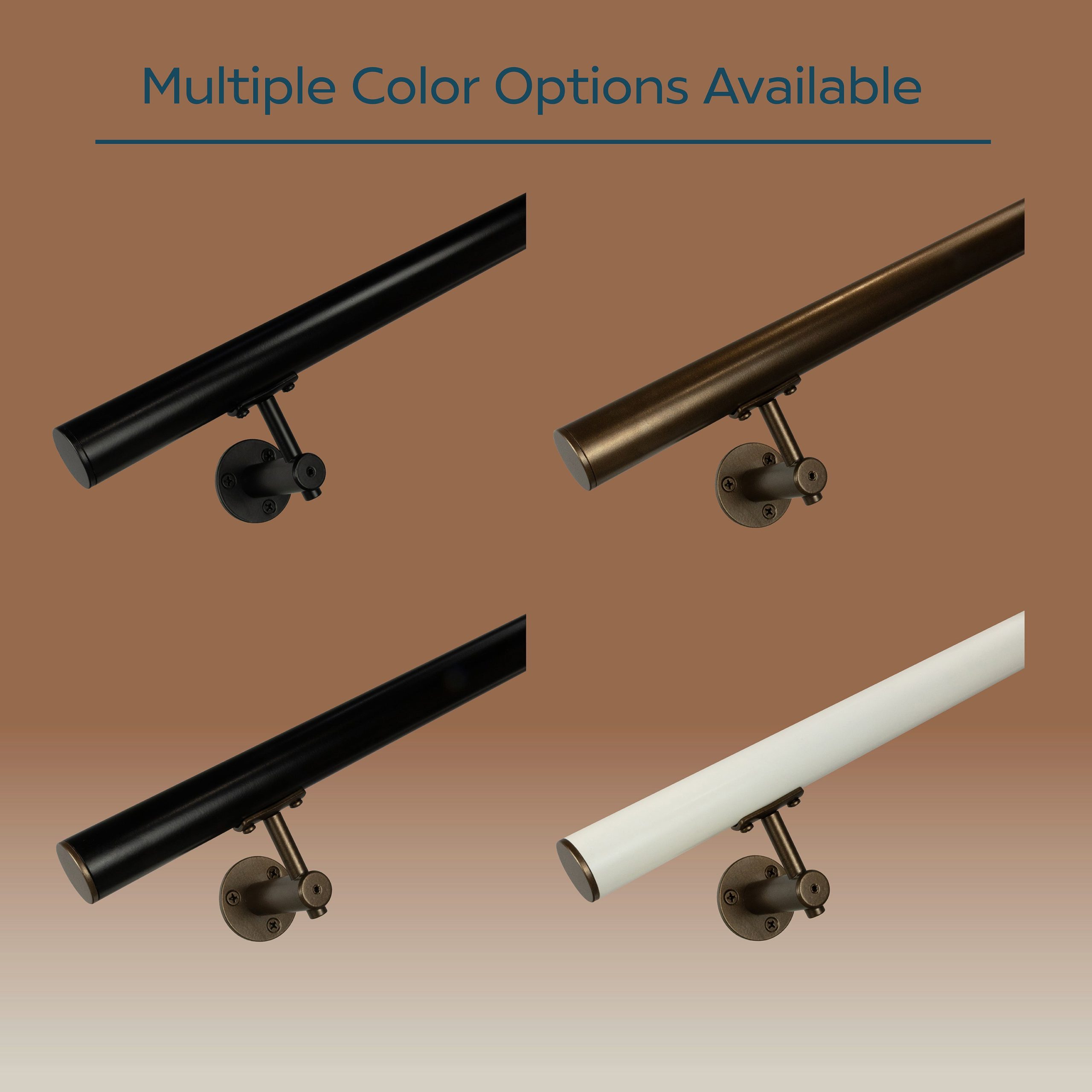 Concept Fusion 3 Foot L Industrial Aluminum Round Complete Indoor/Outdoor Straight Handrail Grab Bar Kit Bronze and White Powder Coated Finish - Image 6