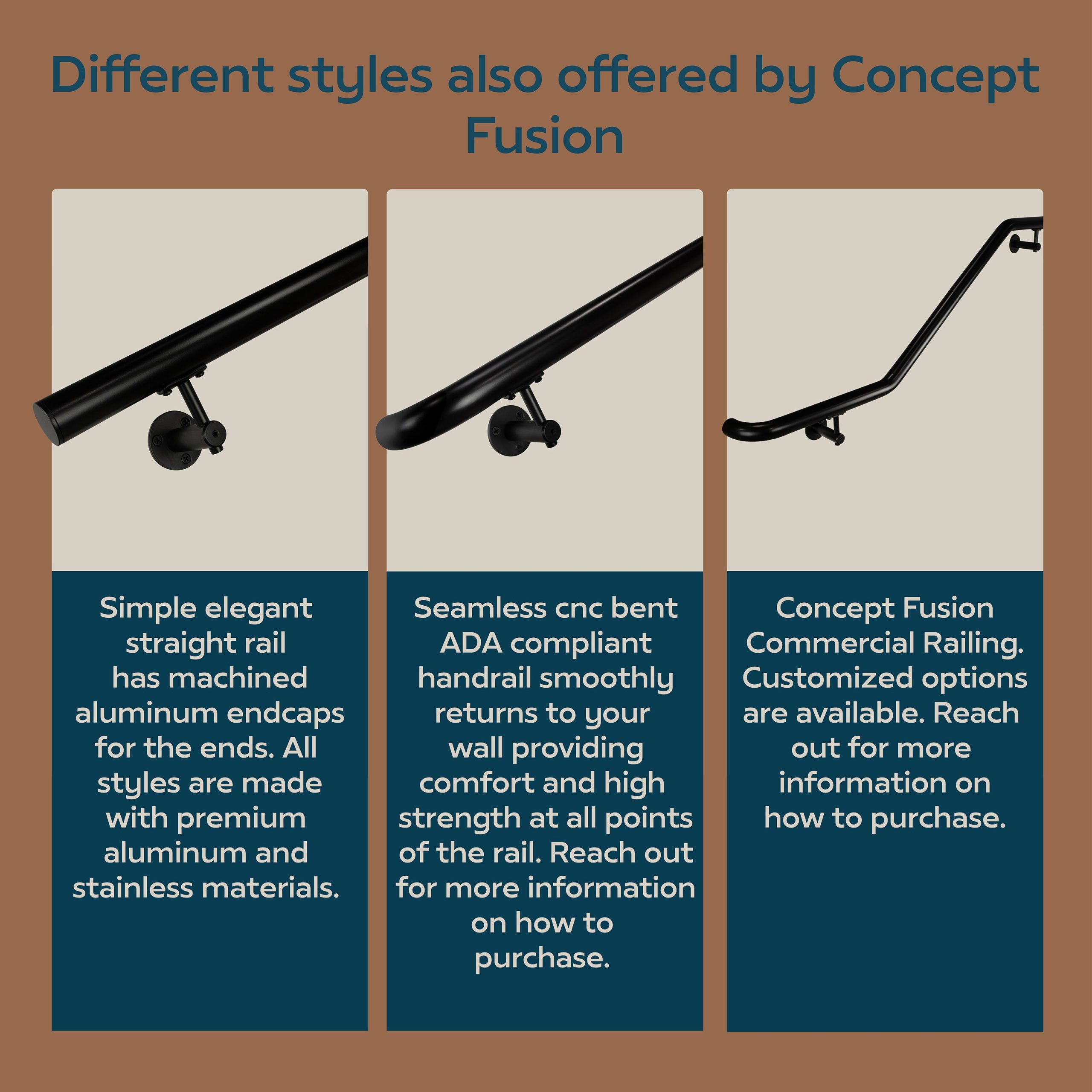 Concept Fusion 3 Foot L Industrial Aluminum Round Complete Indoor/Outdoor Straight Handrail Grab Bar Kit Bronze and White Powder Coated Finish - Image 8