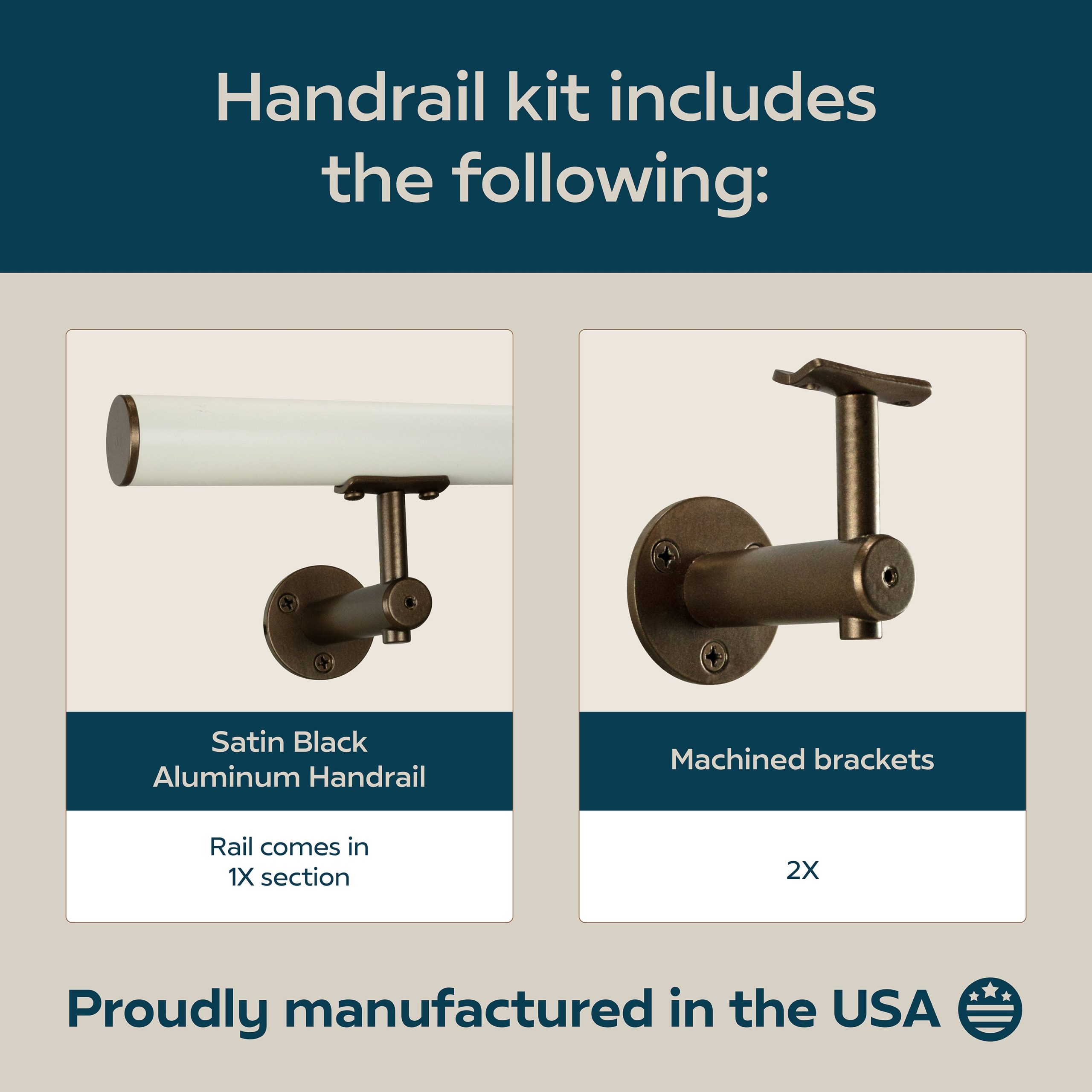 Concept Fusion 3 Foot L Industrial Aluminum Round Complete Indoor/Outdoor Straight Handrail Grab Bar Kit Bronze and White Powder Coated Finish - Image 7