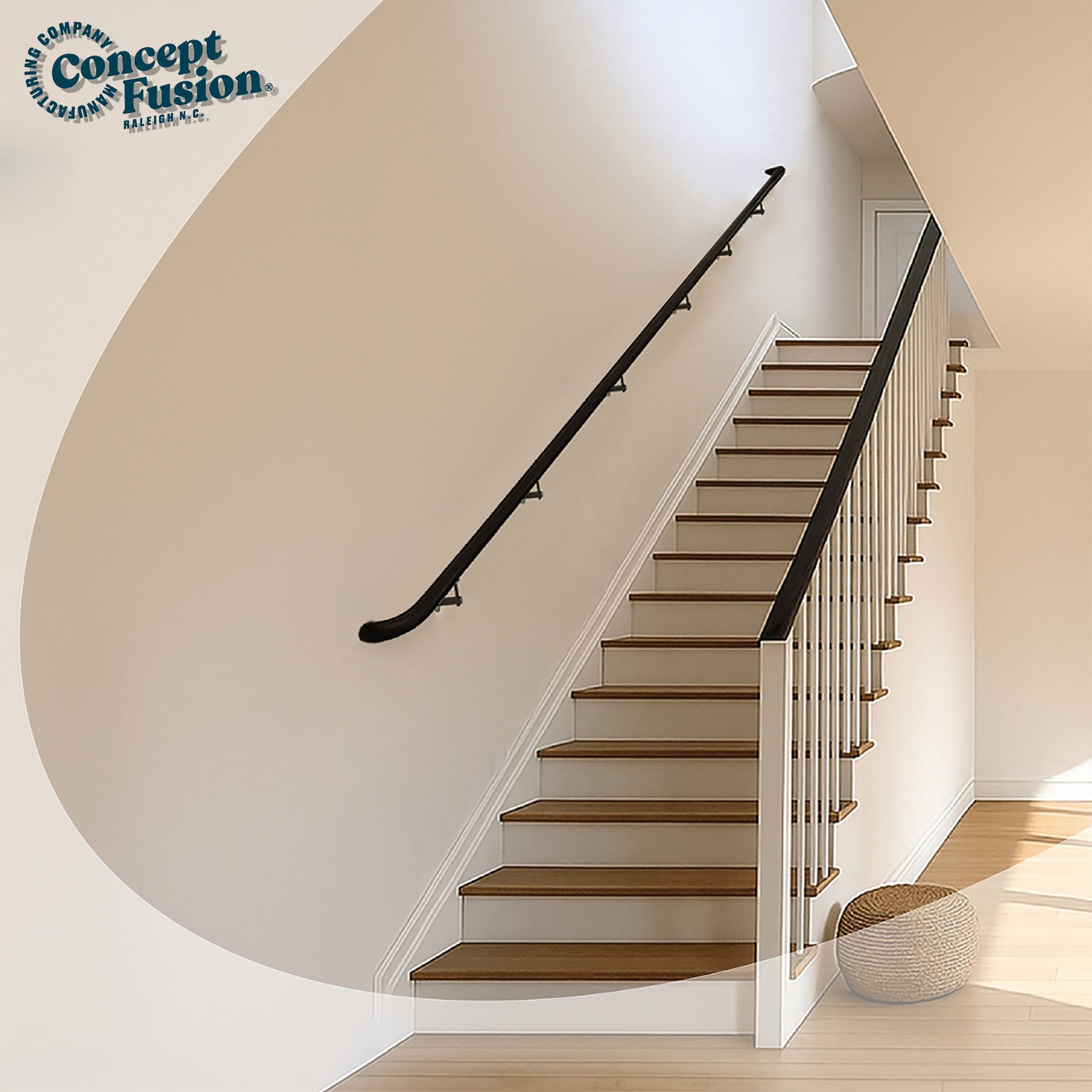 Concept Fusion 13 Foot L Industrial Aluminum Round ADA Returns to Wall Complete Indoor/Outdoor Straight Handrail Grab Bar Kit Black Powder Coated Finish - Image 6