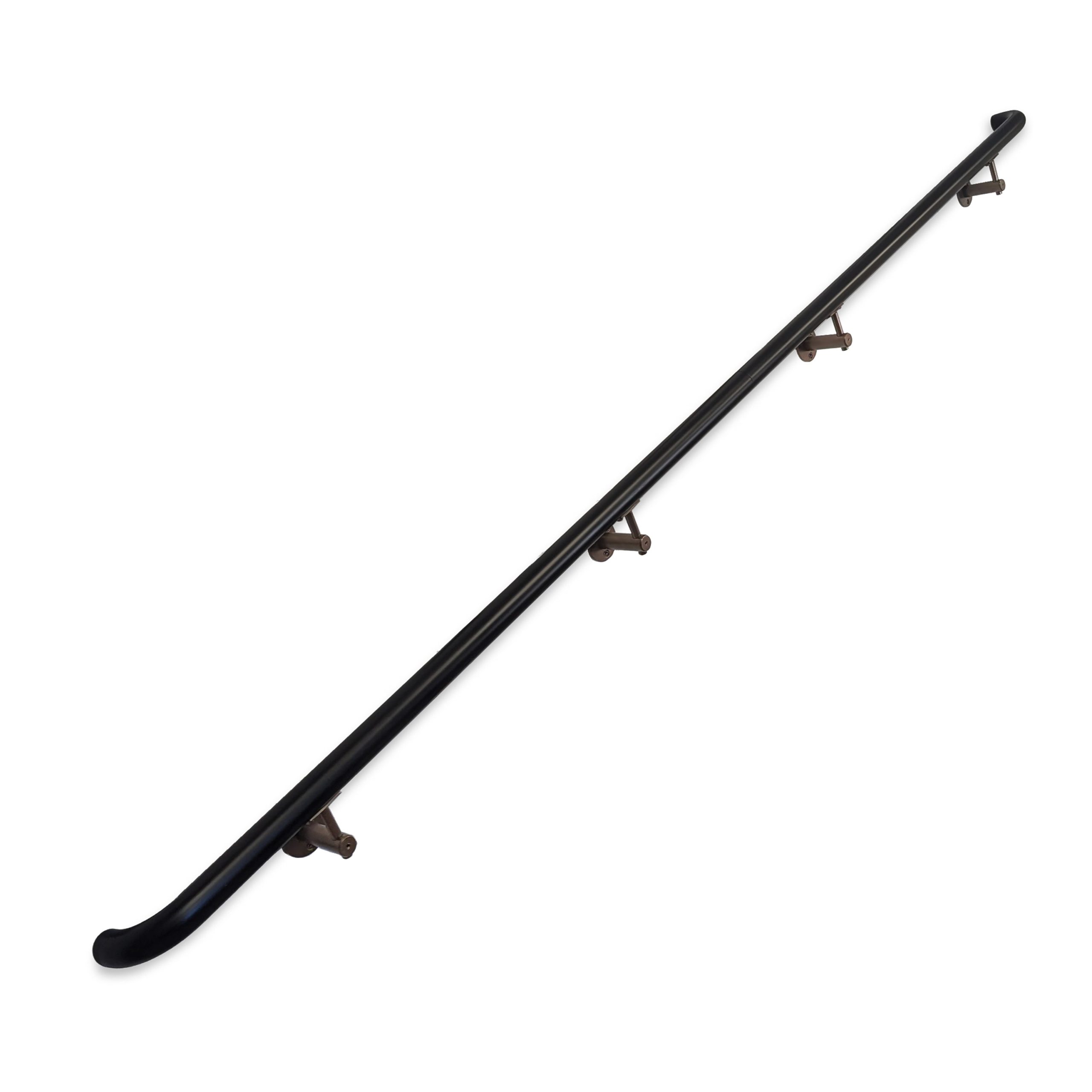 Concept Fusion 10 Foot L Industrial Aluminum Round ADA Returns to Wall Complete Indoor/Outdoor Straight Handrail Grab Bar Kit Bronze and Black Powder Coated Finish