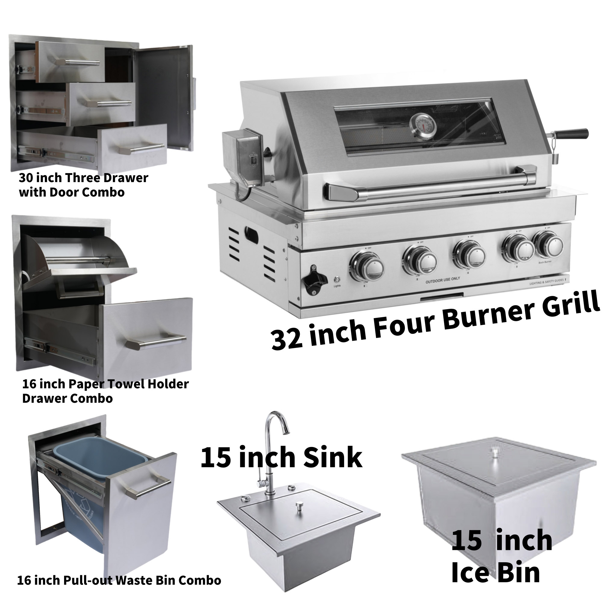 Mondawe 95-in W Modular Outdoor Kitchen Cabinet Set with Grill with 2 -Burners Gas Grill, Stainless steel - Image 2