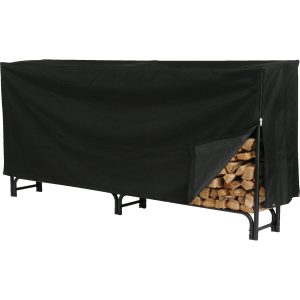 HY-C Log Rack Cover Heavy-Duty Black Vinyl Weather-Resistant with Front Flap