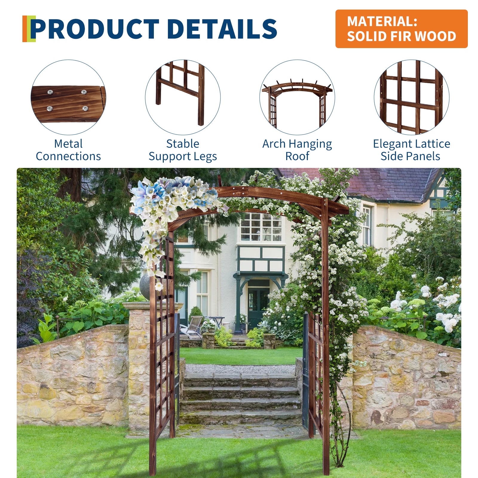Garvee Wooden Garden Arbor Solid Fir Wood Trellis for Plant Climbing Wedding Ceremony Decoration Pergola for Garden Backyard Lawn Carbonized Wood 85 in - Image 2