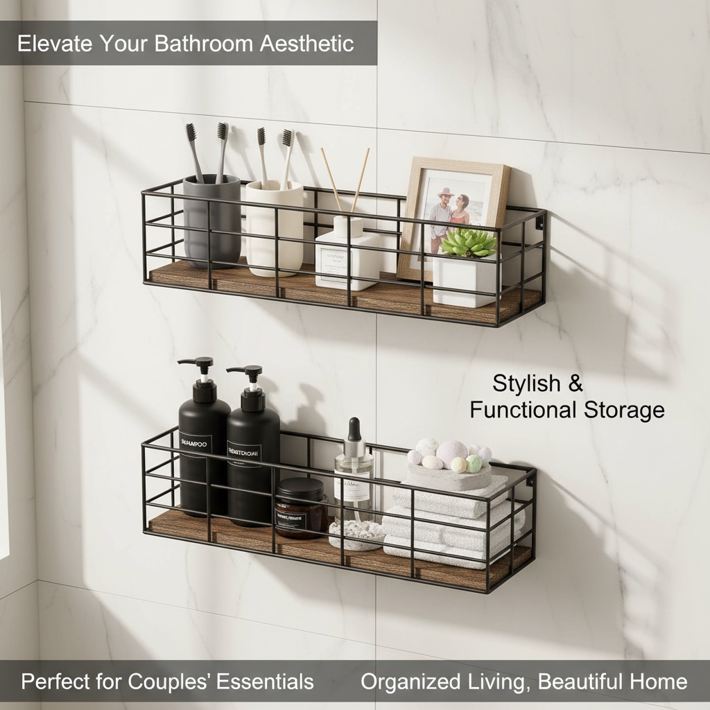 Paradigms Interiors 4 Set Wall Mounted Floating Shelves in 4 Sizes Paulownia Wood with Metal Wire Frame for Bathroom Living Room or Kitchen Storage - Image 4