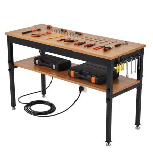 IdealHouse 48in x 24in Work Bench Adjustable Height Workbench with Storage Shelf  2500 LBS Tool Bench with Power Outlet for Garage Workshop and Home