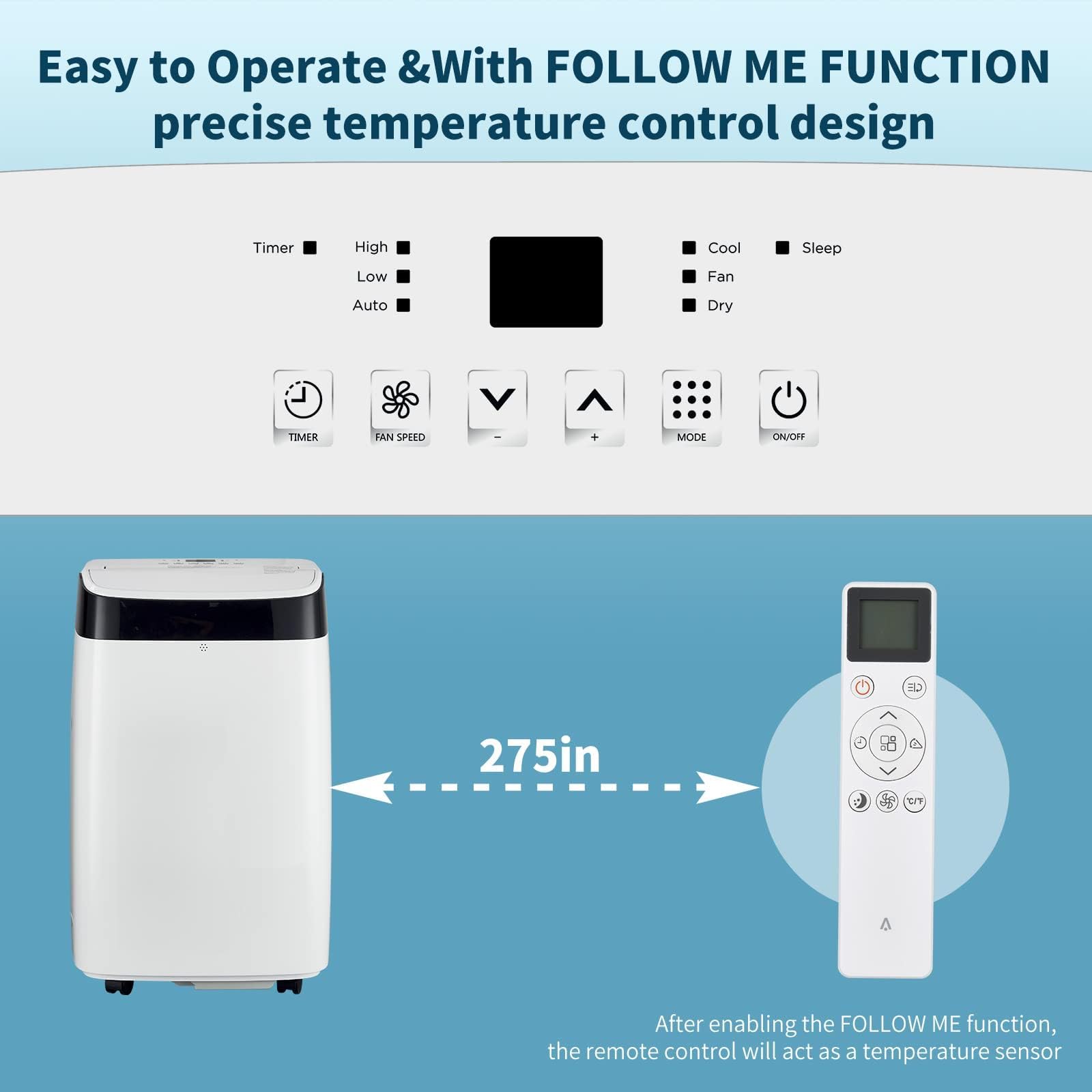 IdealHouse 10000 Btu Portable Air Conditioner Cools Up to 450 Sq. Ft Portable AC Unit Stand AC Units for Room with Dehumidifier and Fan Quiet Operation Remote Control 24 Hours Timer - Image 3
