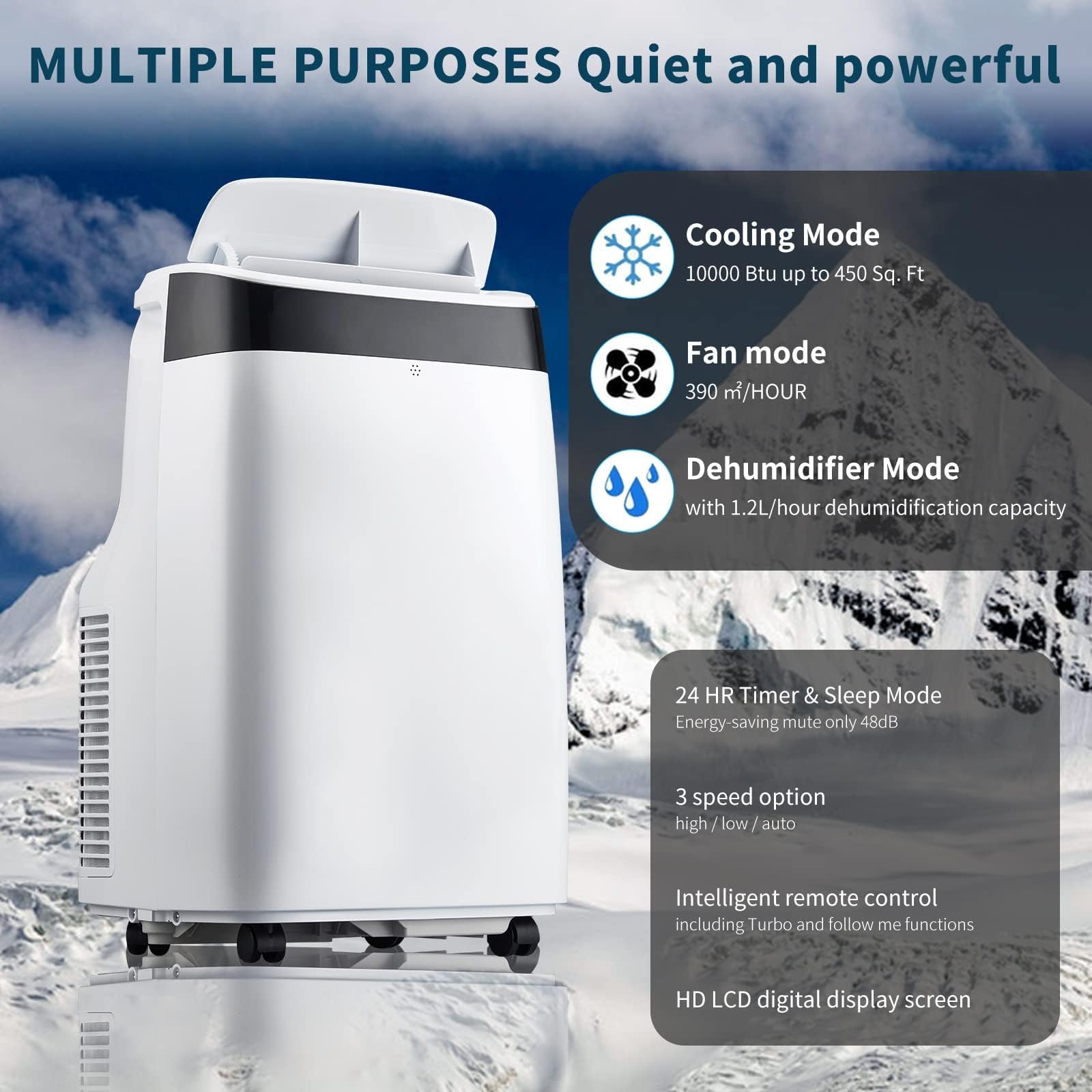 IdealHouse 10000 Btu Portable Air Conditioner Cools Up to 450 Sq. Ft Portable AC Unit Stand AC Units for Room with Dehumidifier and Fan Quiet Operation Remote Control 24 Hours Timer - Image 2
