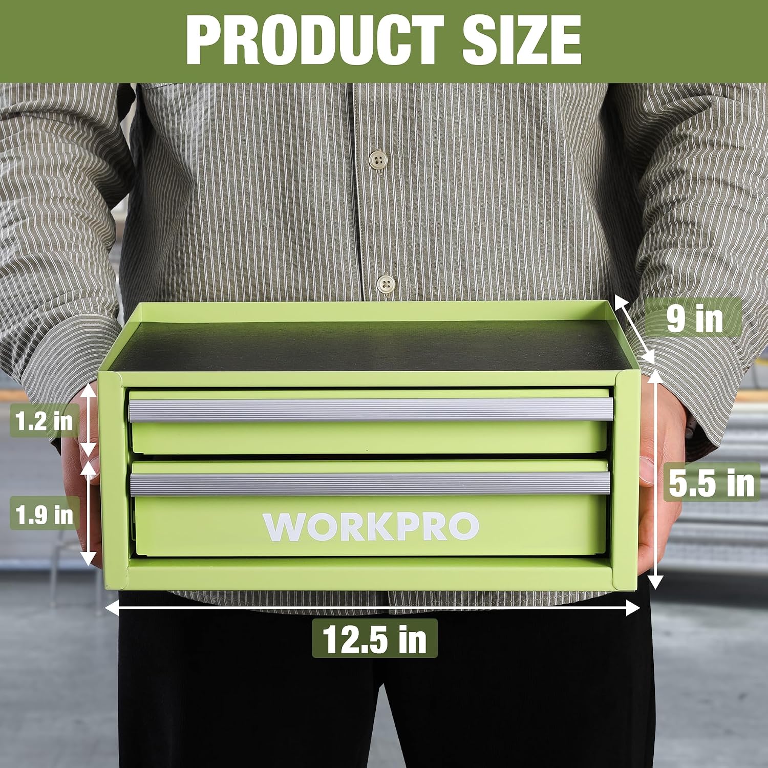 WORKPRO Portable & 12.5" Mini Metal Tool Box, Top Tool Chest Containing Two Drawers, Macaron Green - Image 7