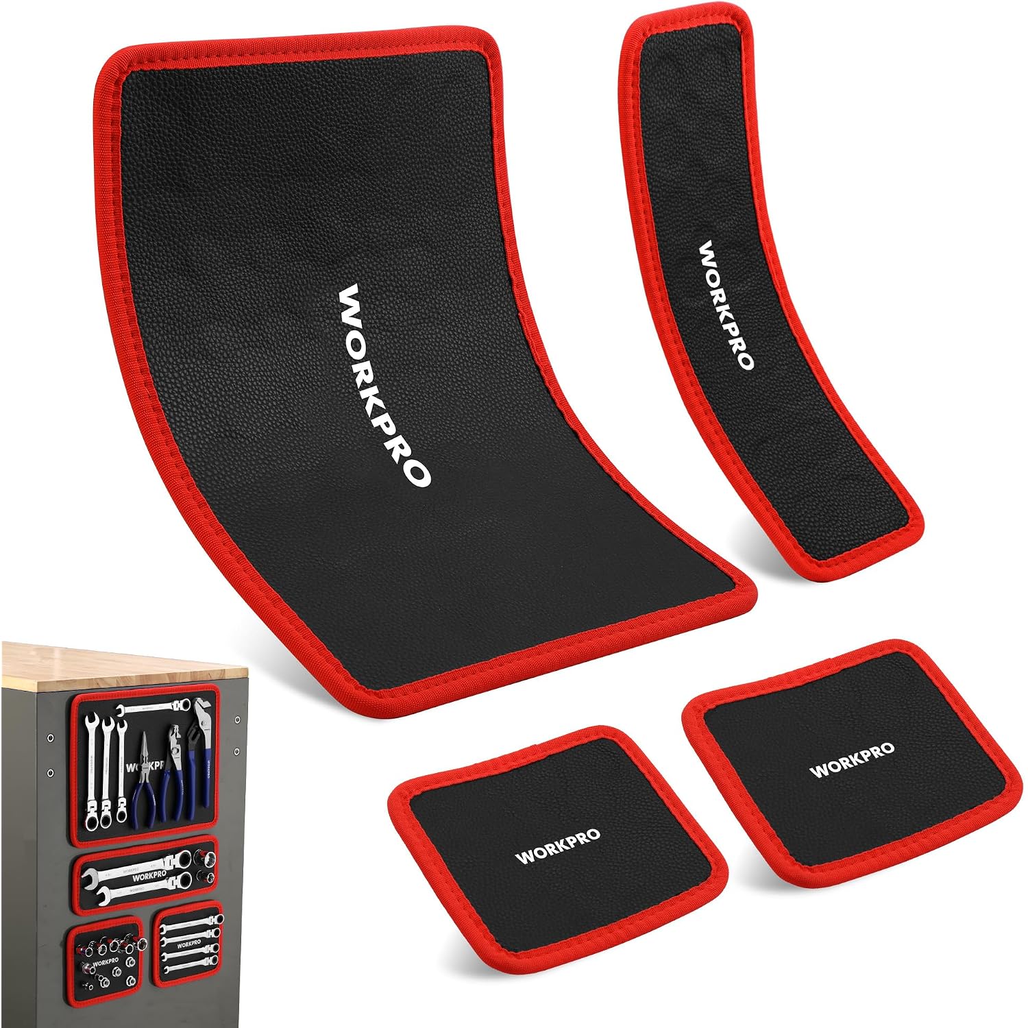 WORKPRO 4-Piece Magnetic Tool Mat, Flexible Magnetic Tool Holder Tray with Durable PVC Surface for Garage, Workshop and Auto Repair (6.4 x 5.3/12.6 x4.1/12.6 x9.6 in)