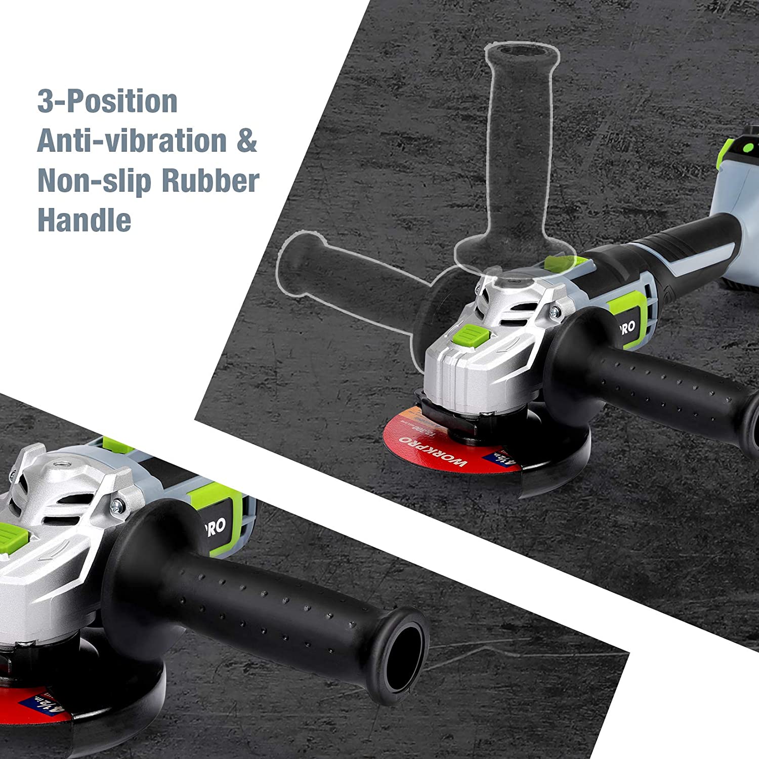 WORKPRO 20V Cordless Angle Grinder Kit, 4-1/2 Inch, Lightweight Angle Grinder Tool w/ 4.0Ah Lithium-Ion Battery & Fast Charger - Image 2