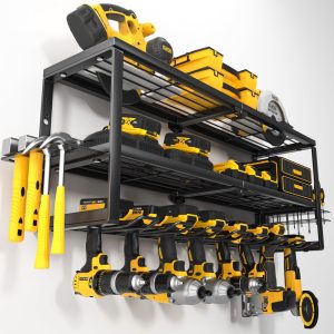 Anqtovp Heavy Duty Power Tool Organizer Wall Mount Cordless Drill Hanger Storage Rack 32 Inch 8 Slot Battery Holder Charging Shelf 1 Piece