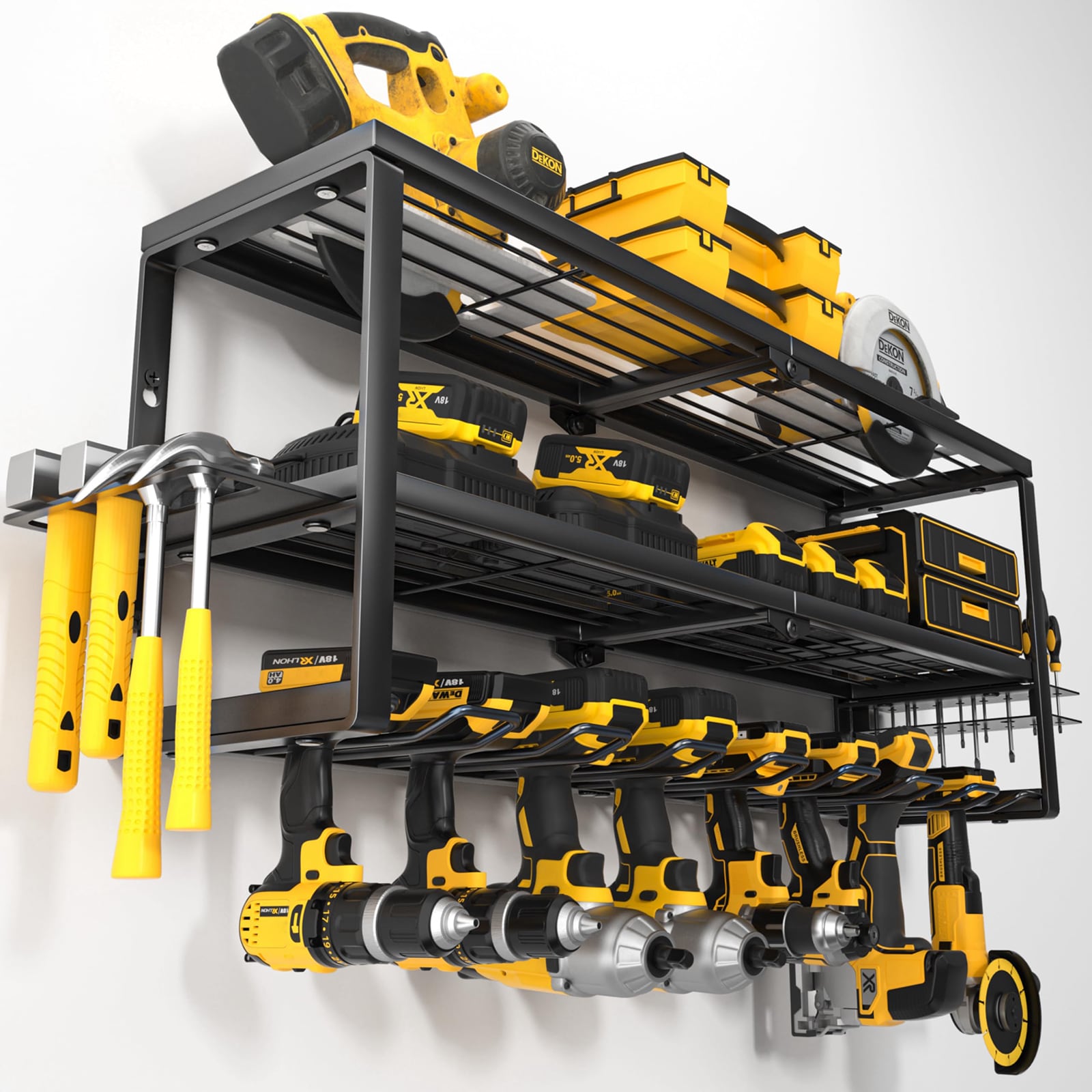 Anqtovp Heavy Duty Power Tool Organizer Wall Mount Cordless Drill Hanger Storage Rack 32 Inch 8 Slot Battery Holder Charging Shelf 1 Piece