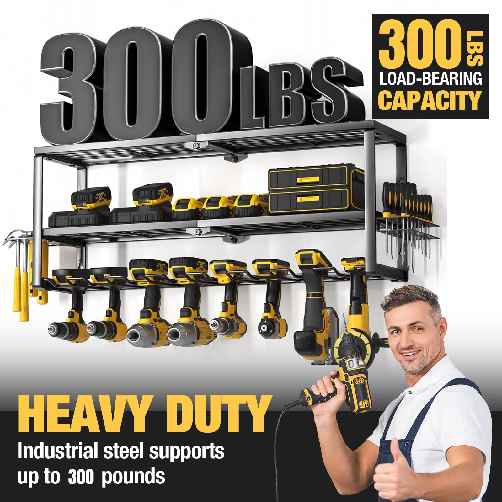 Anqtovp Heavy Duty Power Tool Organizer Wall Mount Cordless Drill Hanger Storage Rack 32 Inch 8 Slot Battery Holder Charging Shelf 1 Piece - Image 5