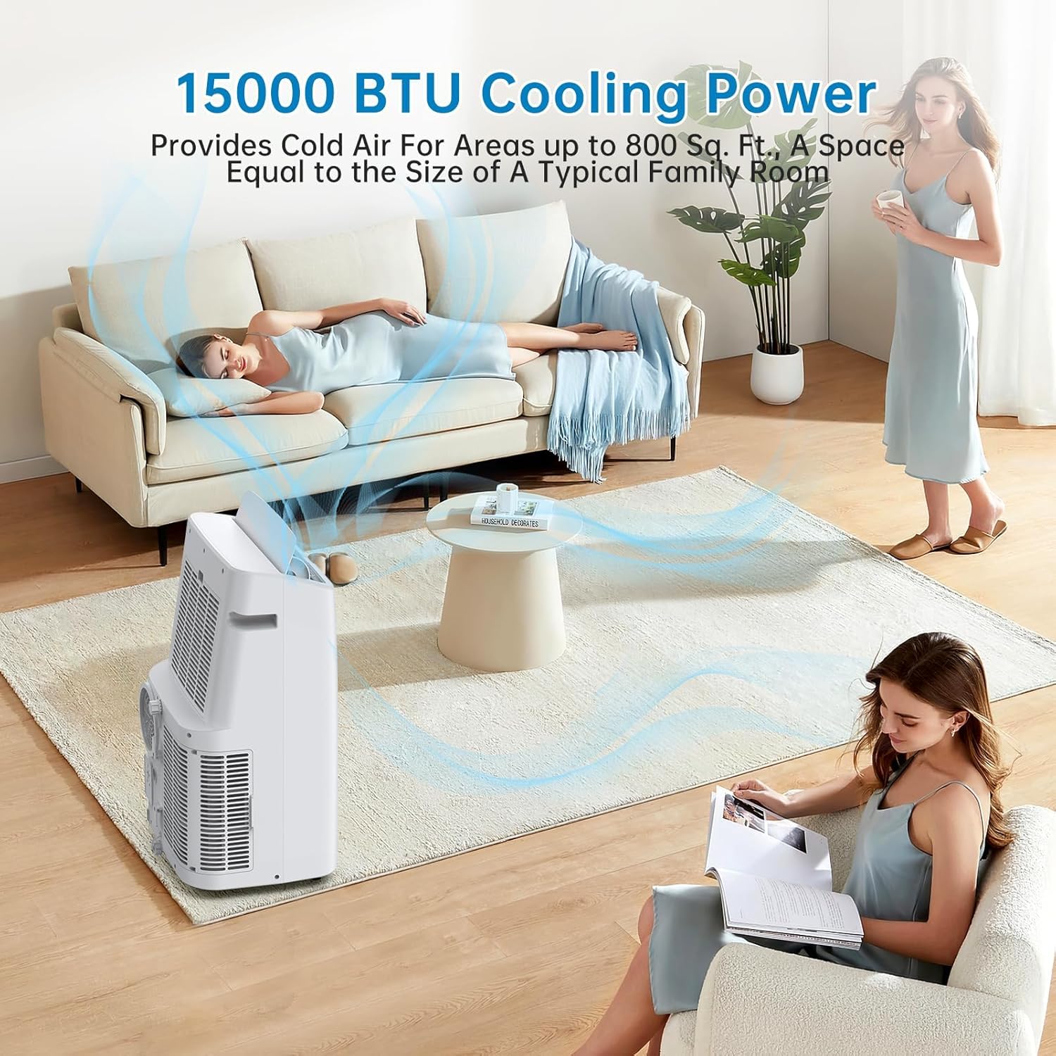 IdealHouse 15000 BTU Portable Air Conditioner - Efficient AC Cooling for Rooms Up to 850 Sq.Ft Comes With Window Vent Kit and Remote Space-Saving Design White - Image 3
