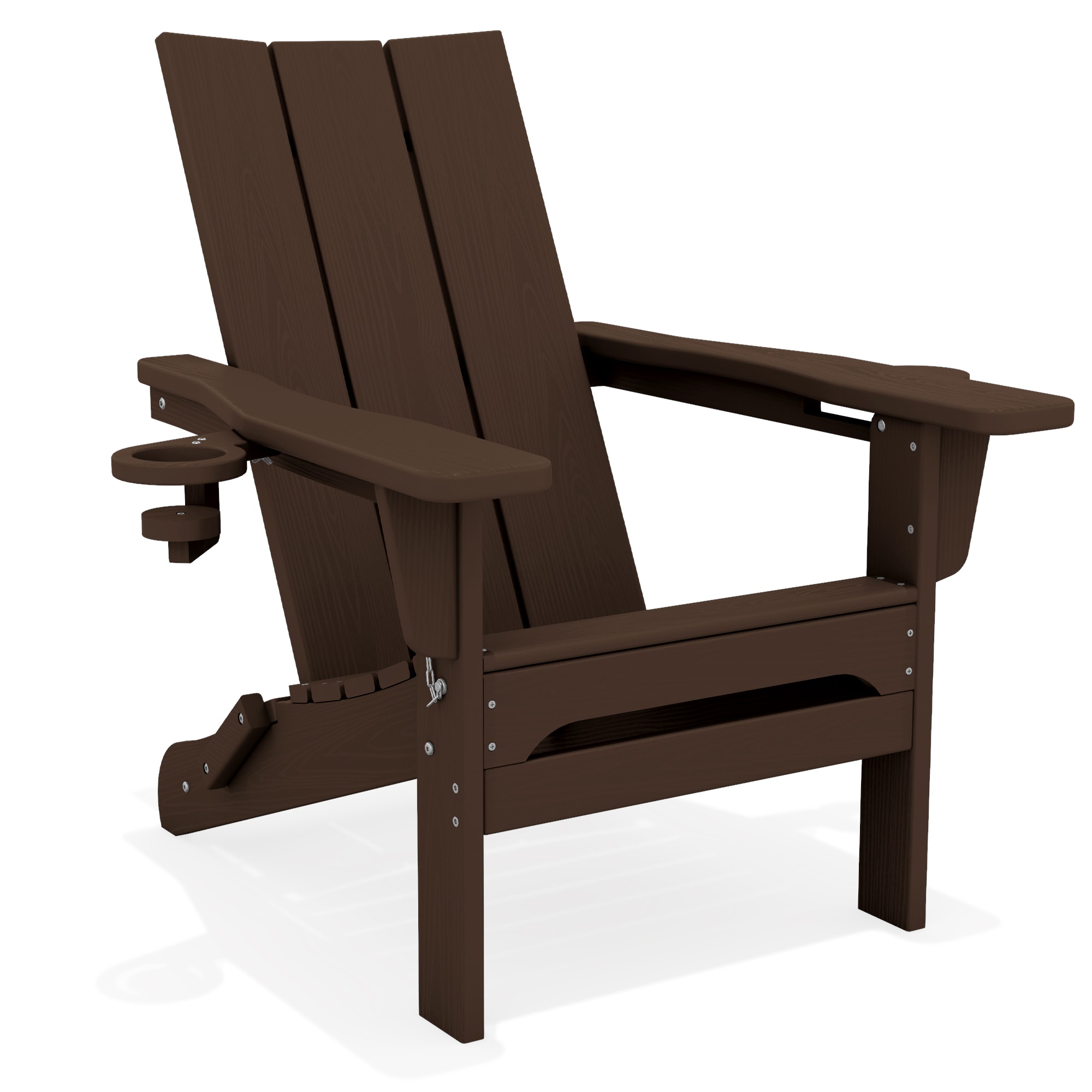 VOUA Folding Adirondack Chair with Dual Cup Holders Coffee HDPE Frame Stationary Adirondack Chair with Slat Seat - Image 7