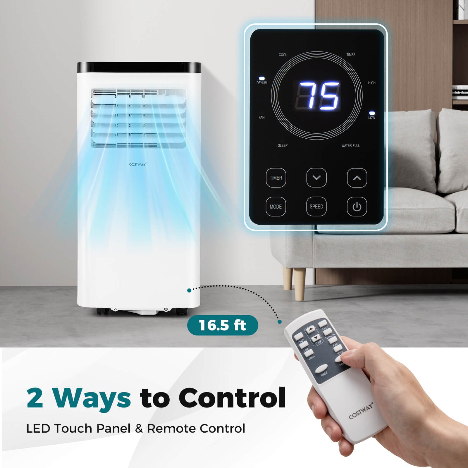 Costway 8000 BTU Portable Air Conditioner with Fan and Dehumidifier Remote Control - Image 9