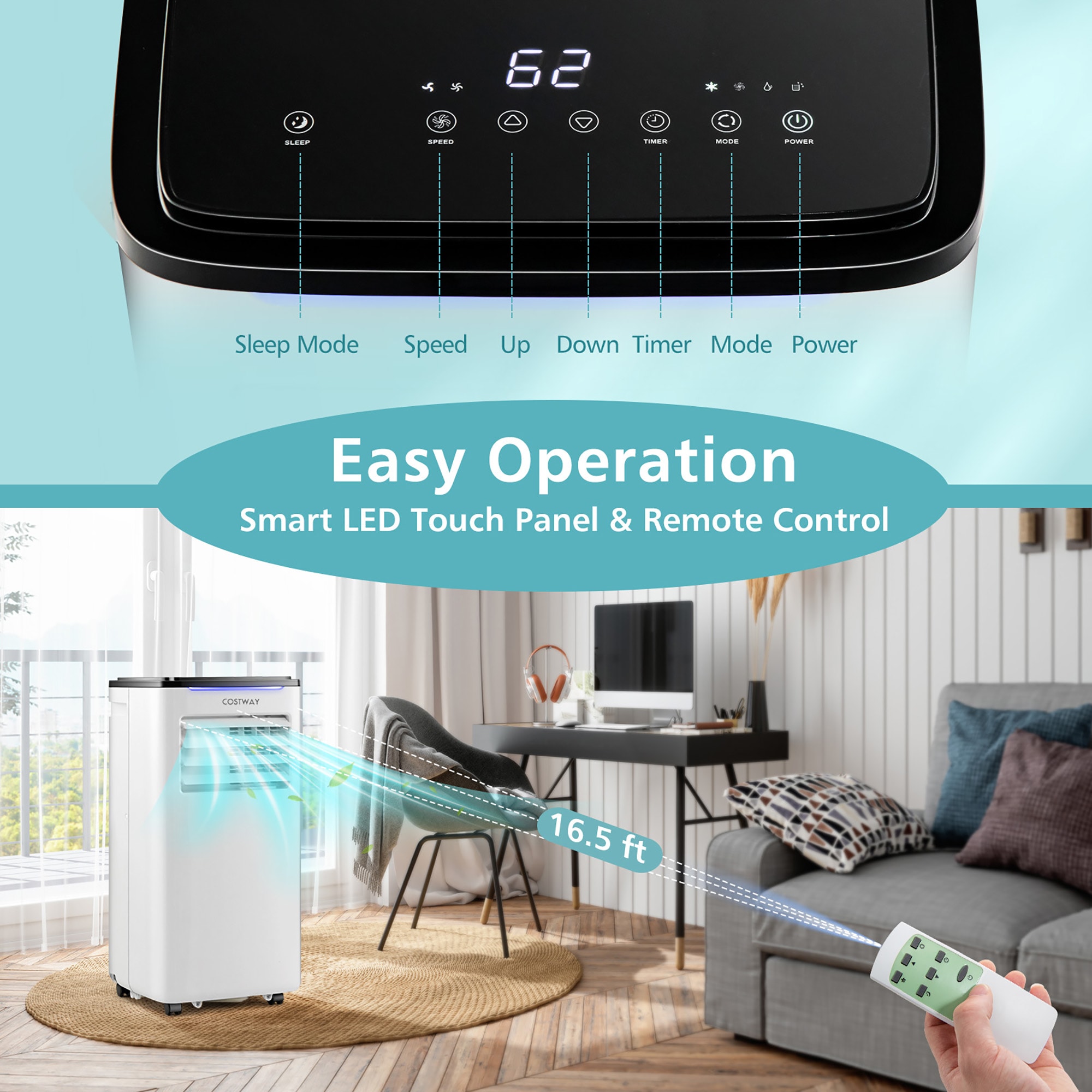 Costway 5200 BTU 8000 BTU ASHRAE Portable Air Conditioner 3 in 1 AC Unit with Cool Dehum Fan Sleep Mode - Image 3