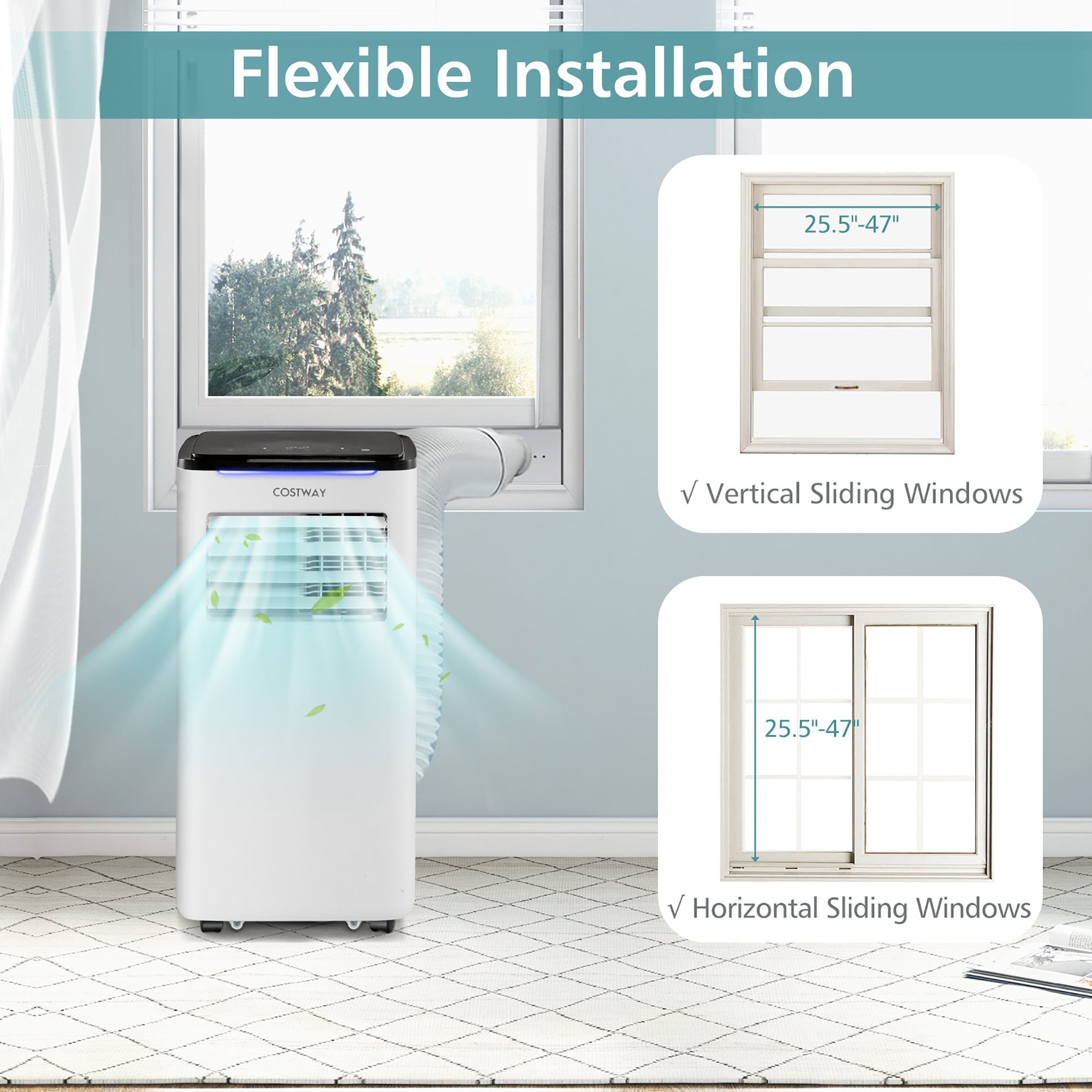 Costway 5200 BTU 8000 BTU ASHRAE Portable Air Conditioner 3 in 1 AC Unit with Cool Dehum Fan Sleep Mode - Image 7