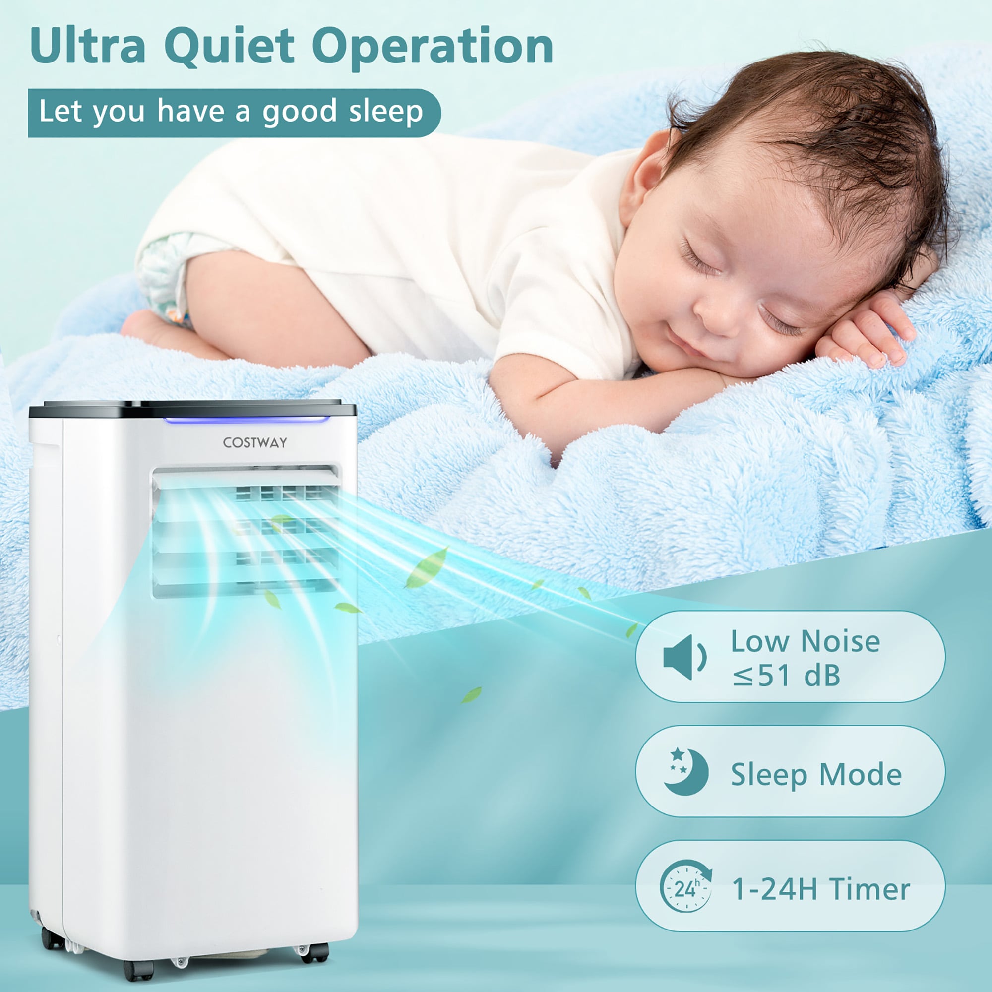 Costway 5200 BTU 8000 BTU ASHRAE Portable Air Conditioner 3 in 1 AC Unit with Cool Dehum Fan Sleep Mode - Image 5