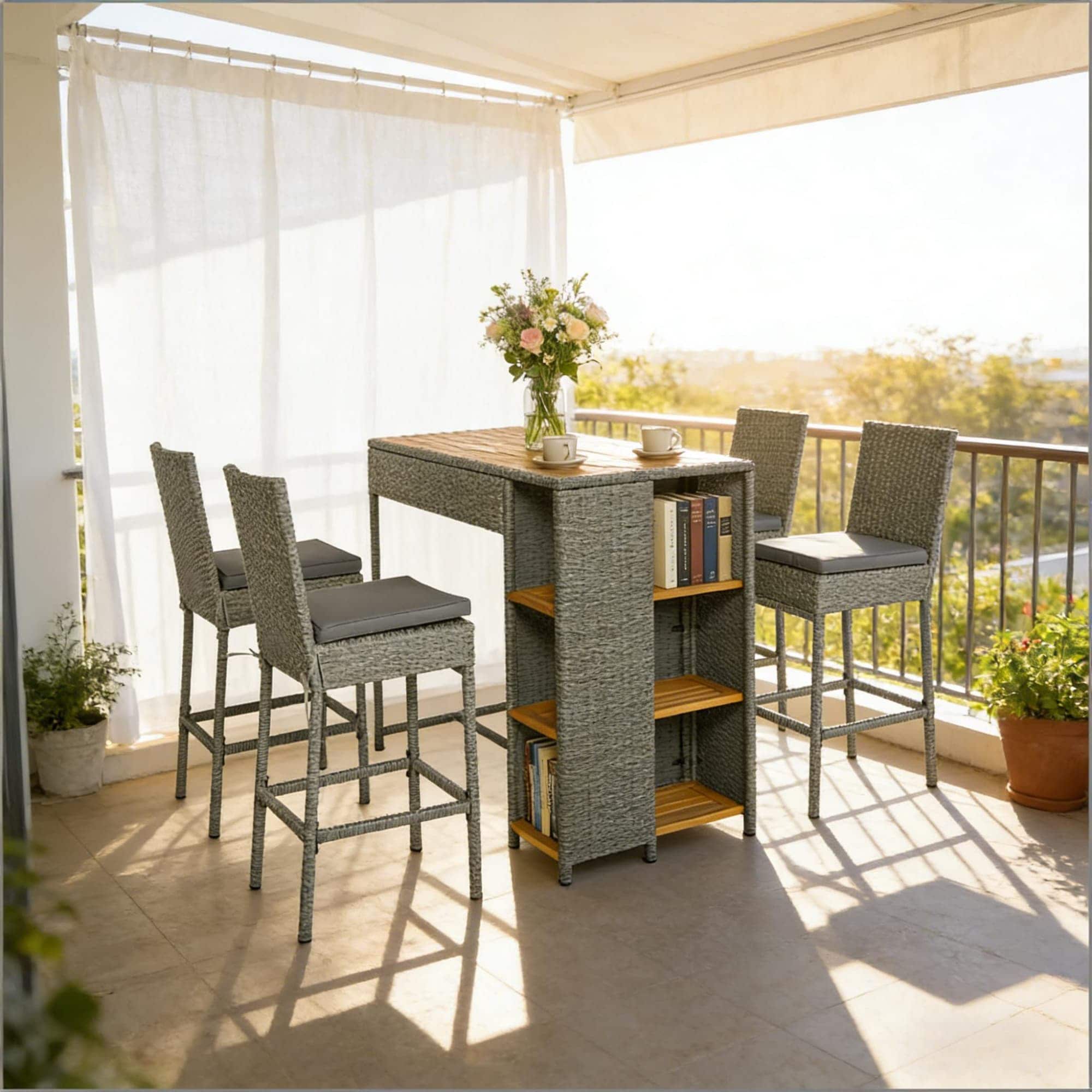 Lycvki Patio Conversation Sets 5 -Piece Wicker Beige Patio Conversation Set