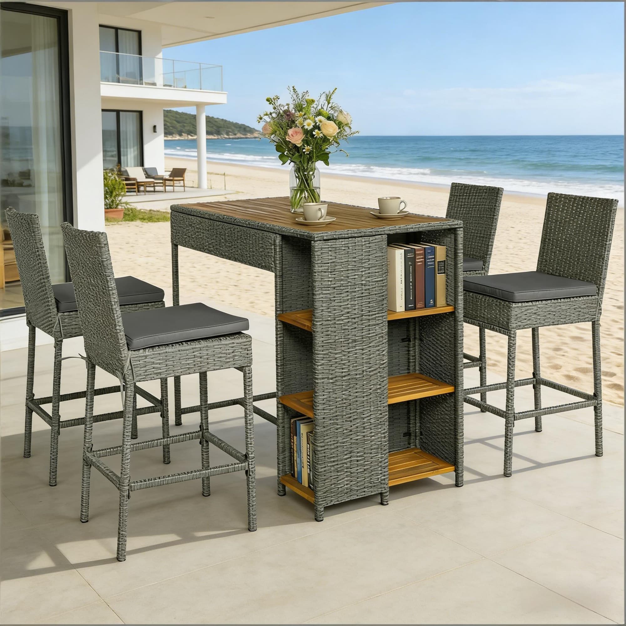 Lycvki Patio Conversation Sets 5 -Piece Wicker Beige Patio Conversation Set - Image 5