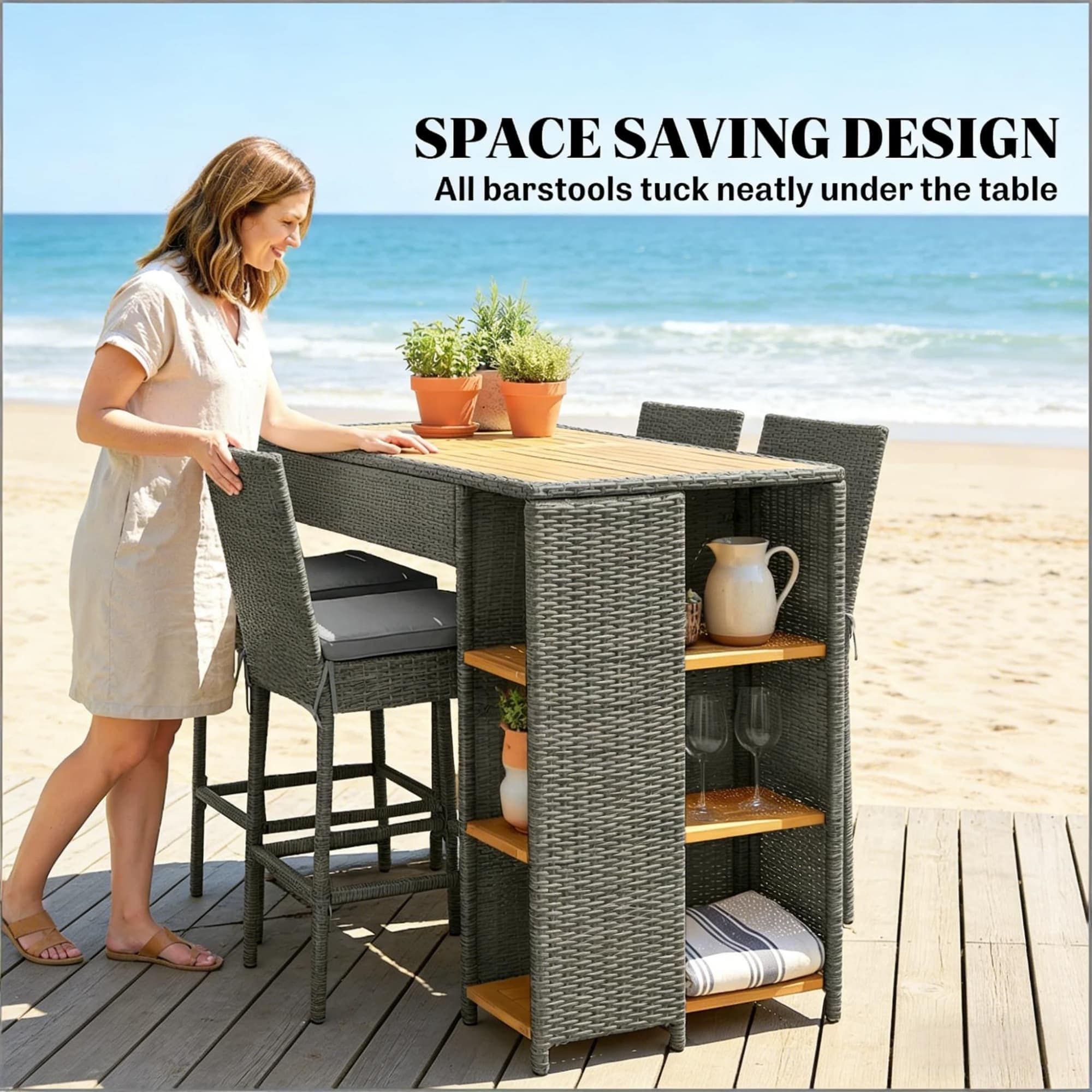 Lycvki Patio Conversation Sets 5 -Piece Wicker Beige Patio Conversation Set - Image 10