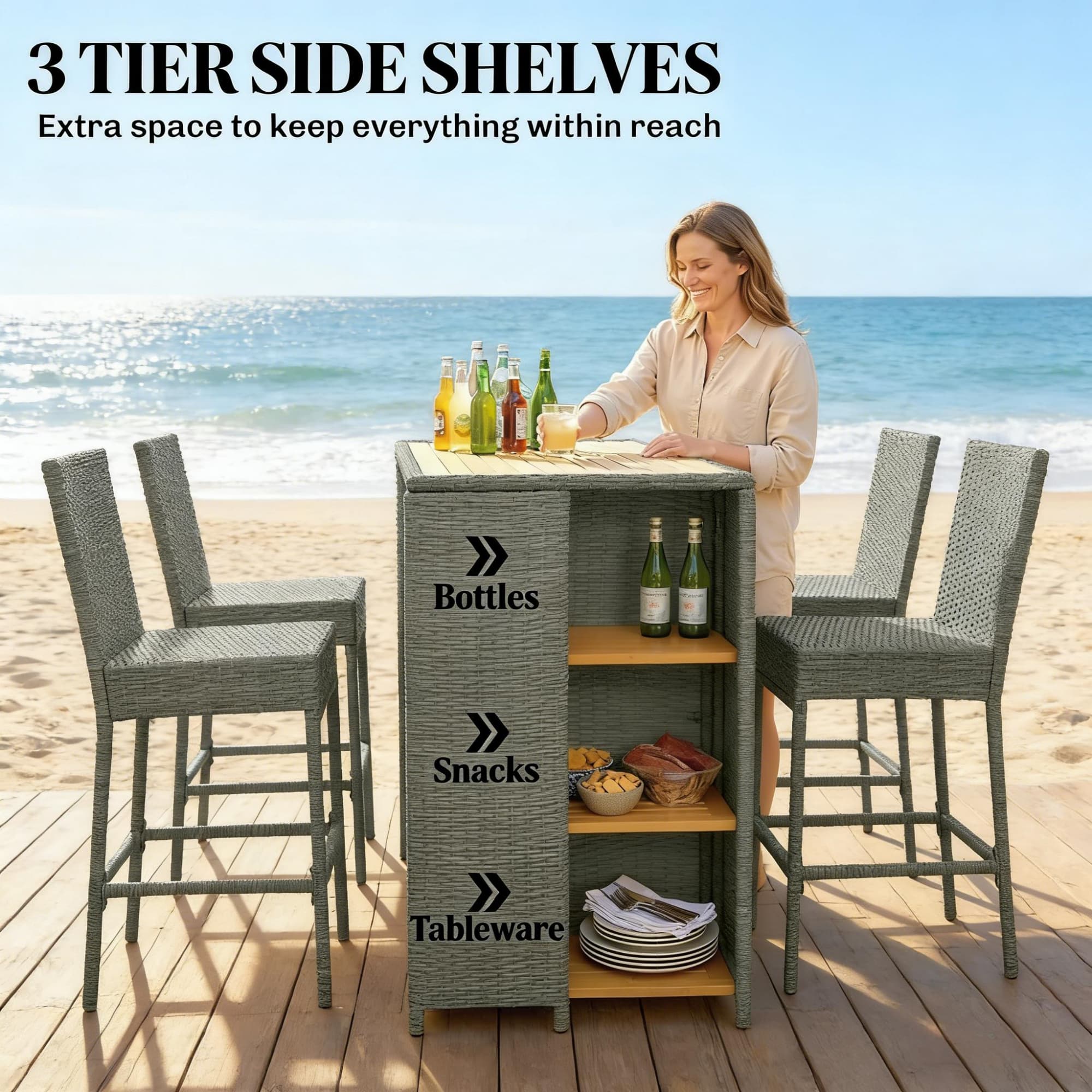 Lycvki Patio Conversation Sets 5 -Piece Wicker Beige Patio Conversation Set - Image 9