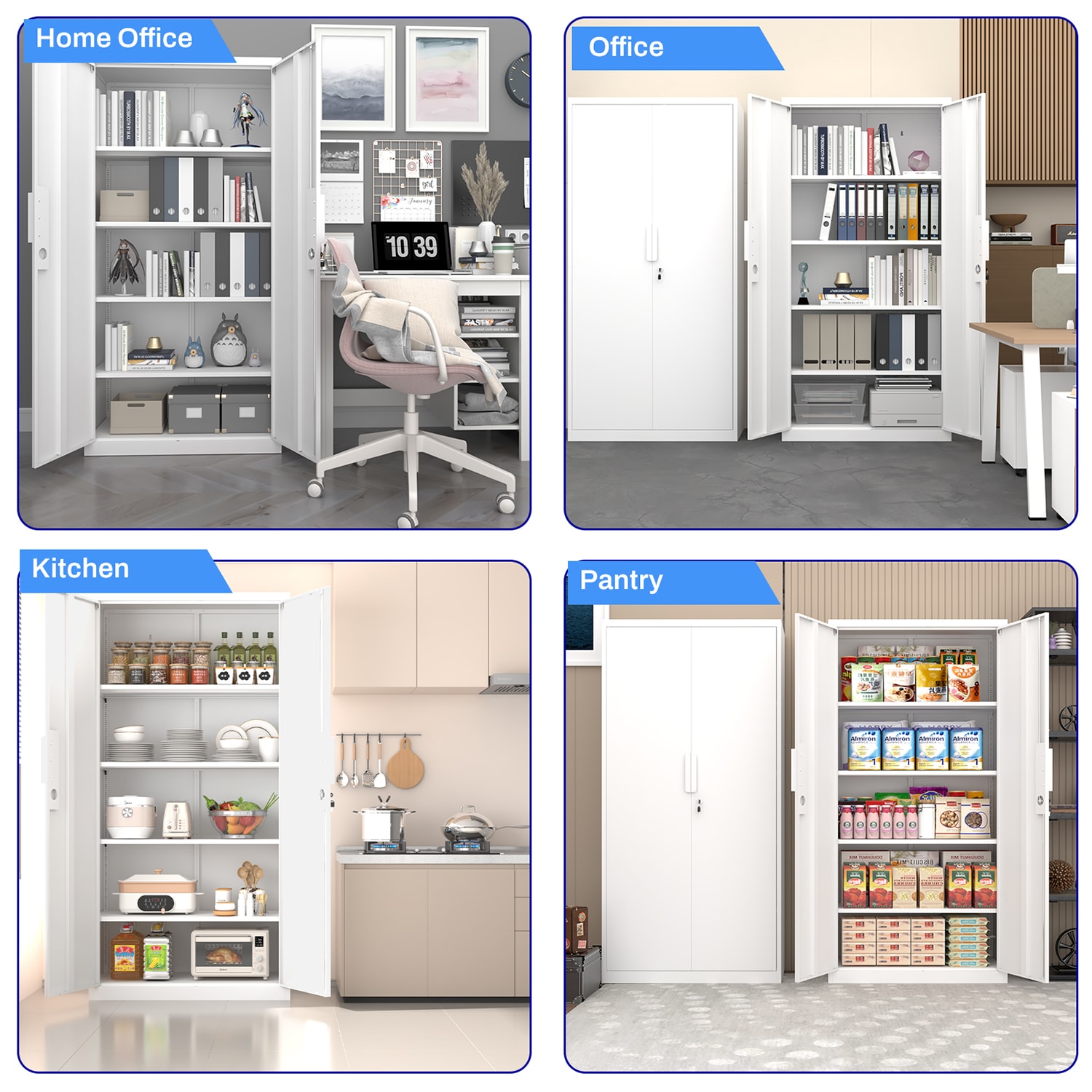 GZMR 70" 2-Door White Metal Pantry Cabinet Contemporary/Modern White Pantry - Image 5