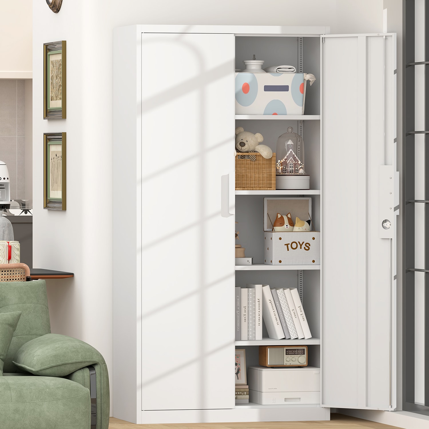 GZMR 70" 2-Door White Metal Pantry Cabinet Contemporary/Modern White Pantry