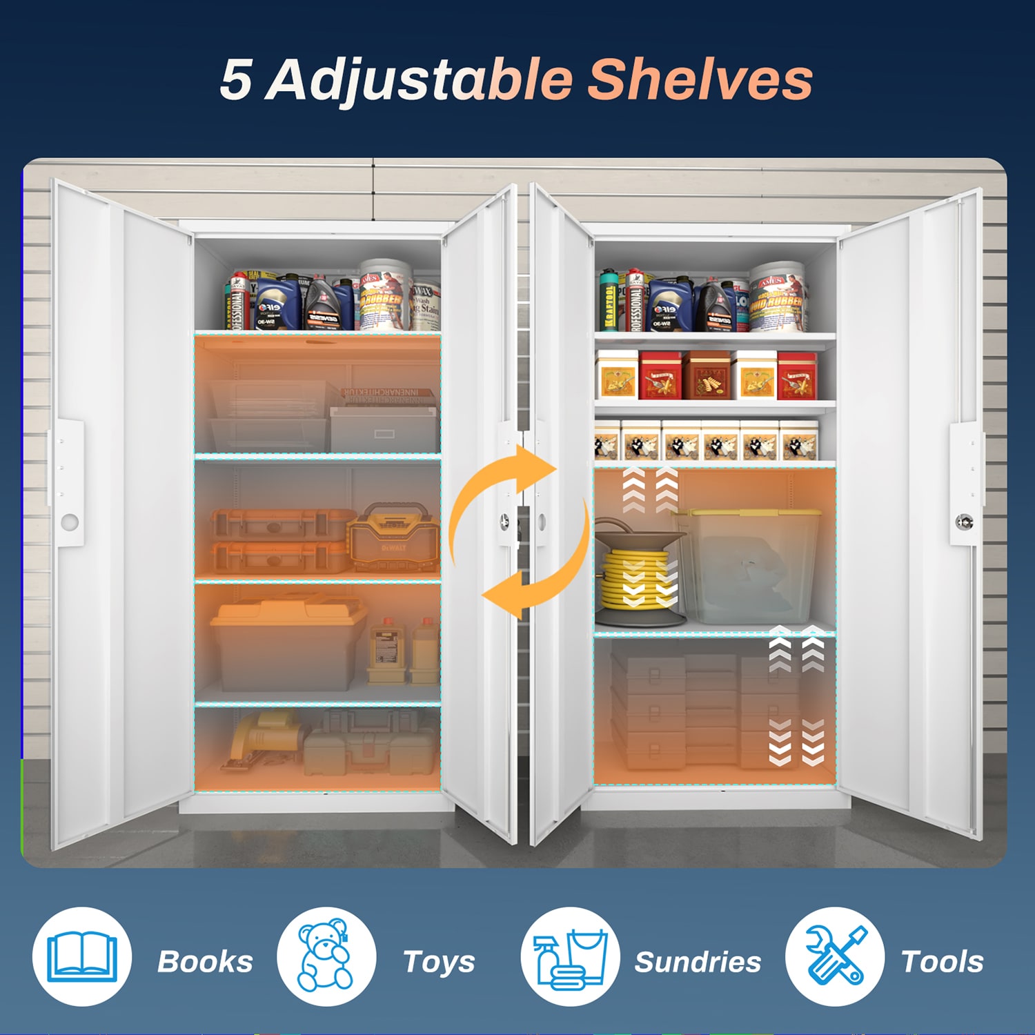 GZMR 70" 2-Door White Metal Pantry Cabinet Contemporary/Modern White Pantry - Image 6