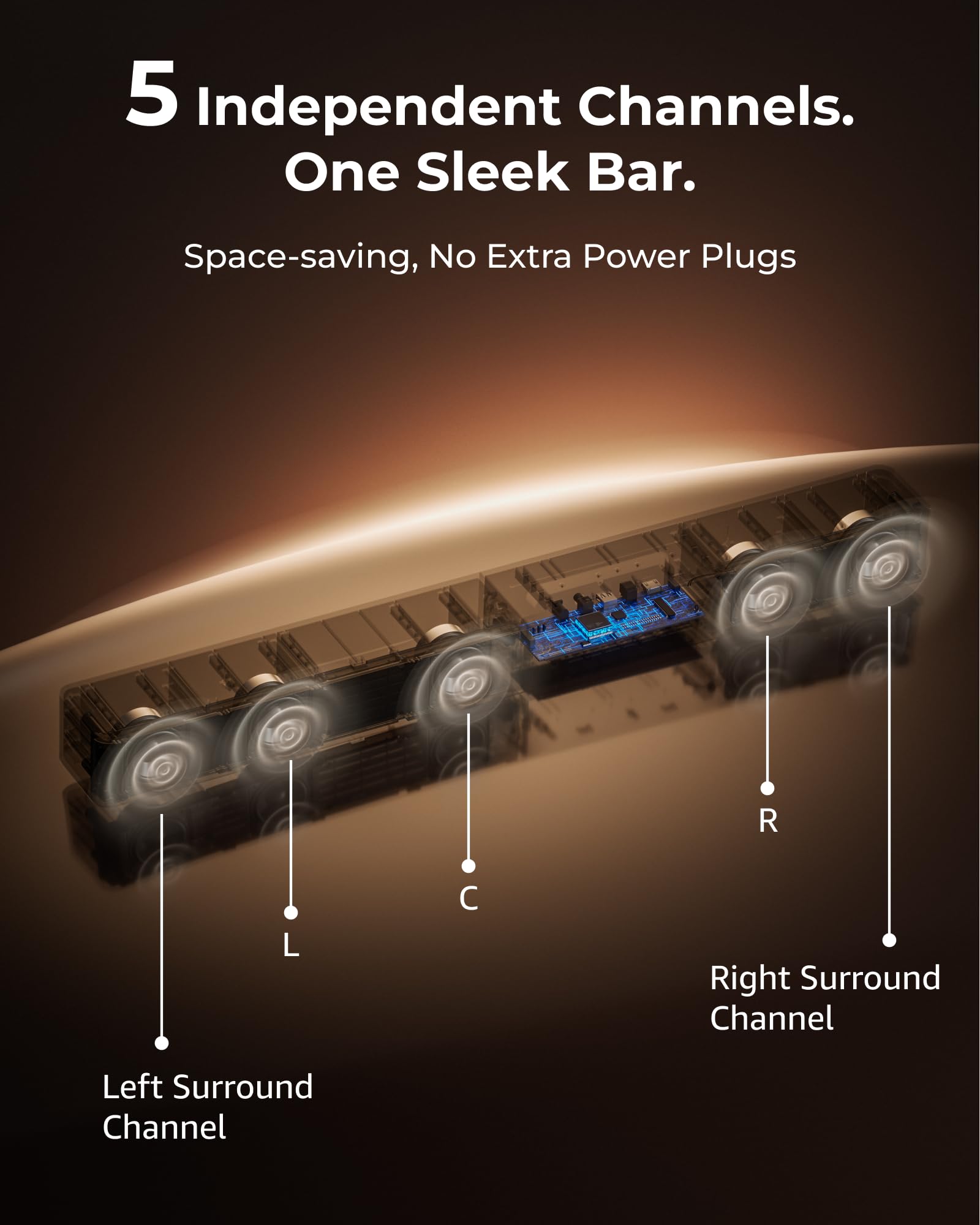 ULTIMEA 5.1CH Surround Sound Bar System with Dolby Atmos, Poseidon M60 VoiceMX, BassMX, APP, 300W Soundbar for Smart TV, Surround Sound System for TV, with Subwoofer, Bluetooth 5.4 - Image 2