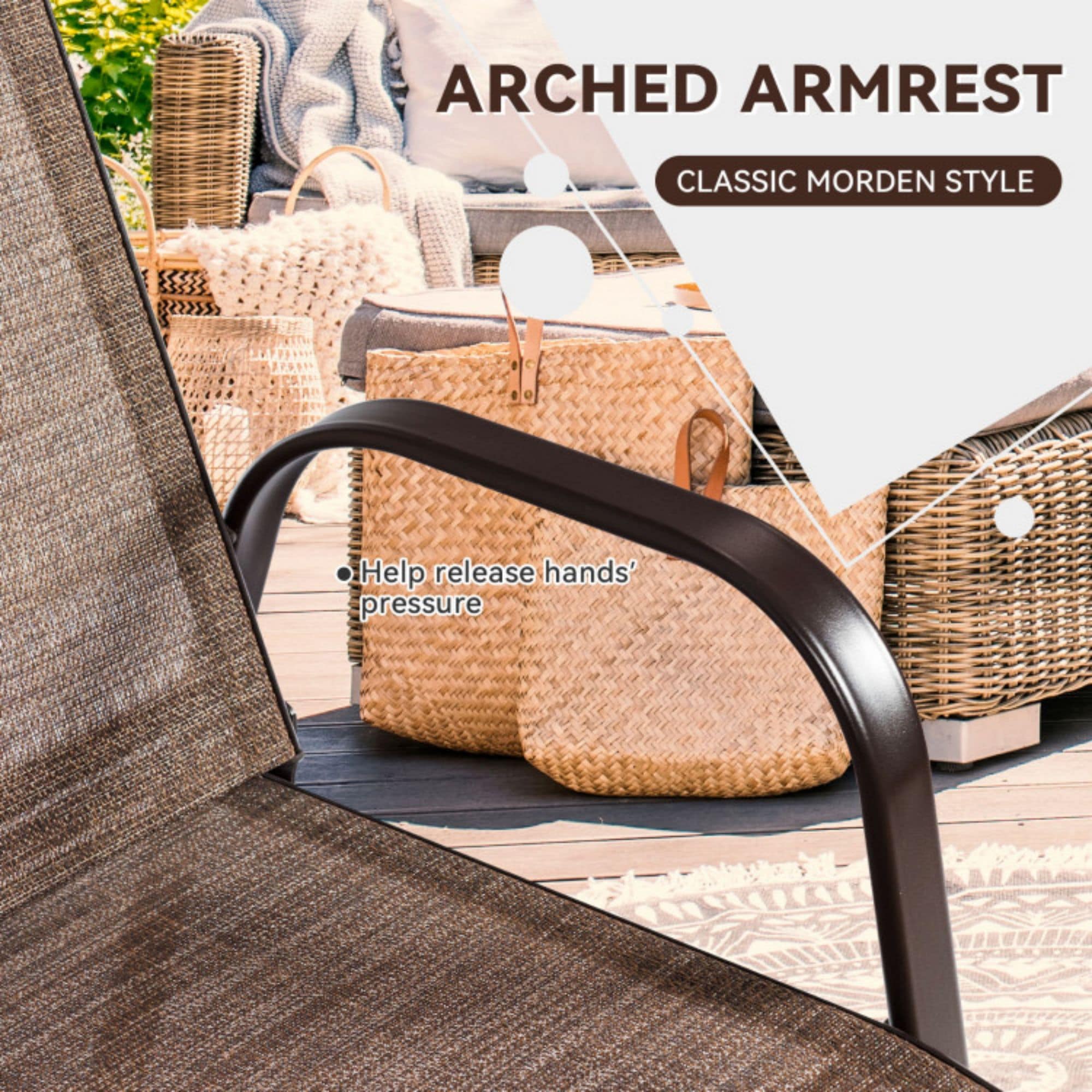 Clihome with Armrest Set of 2 Brown Steel Frame Stationary Dining Chair with Brown Sling Seat - Image 6