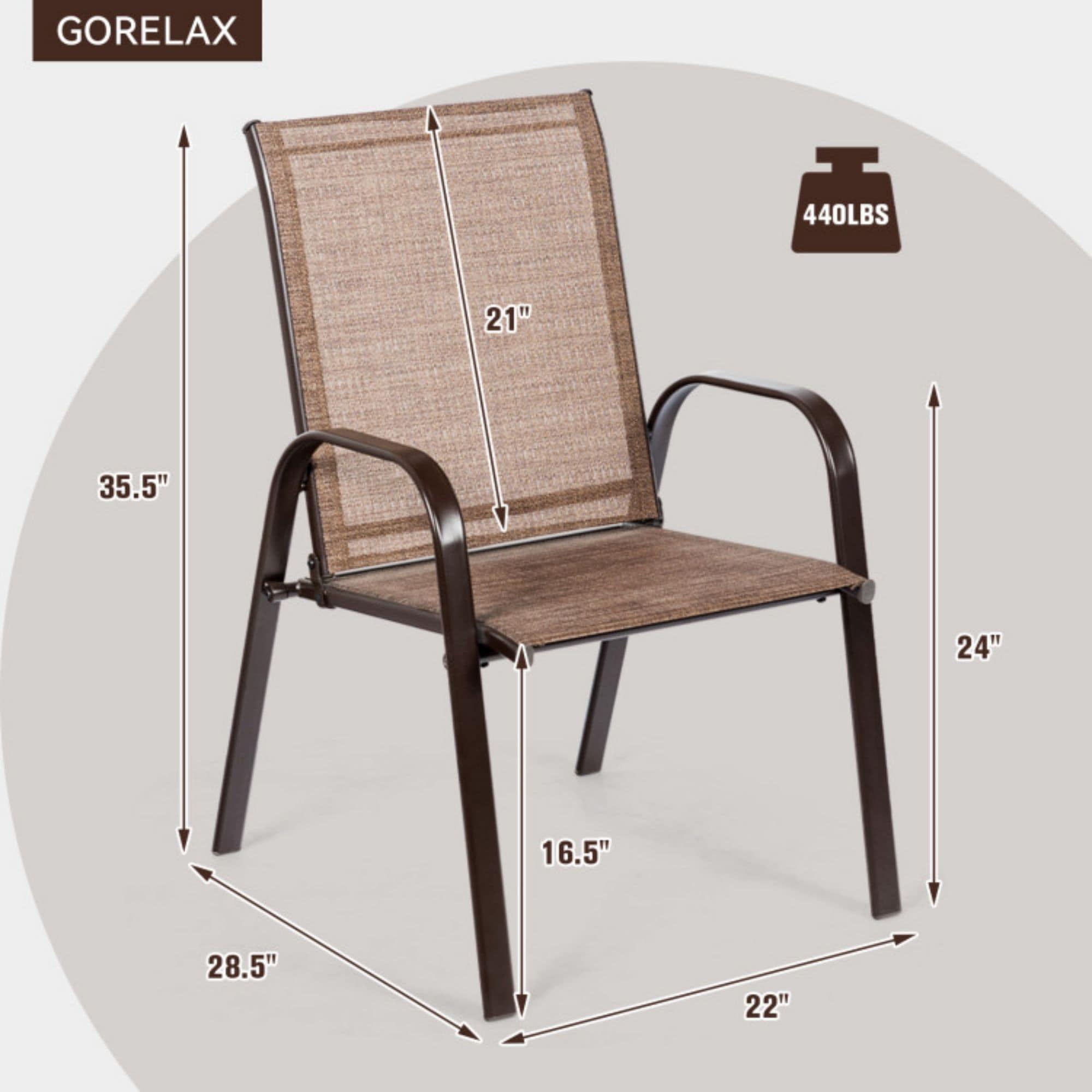 Clihome with Armrest Set of 2 Brown Steel Frame Stationary Dining Chair with Brown Sling Seat - Image 4