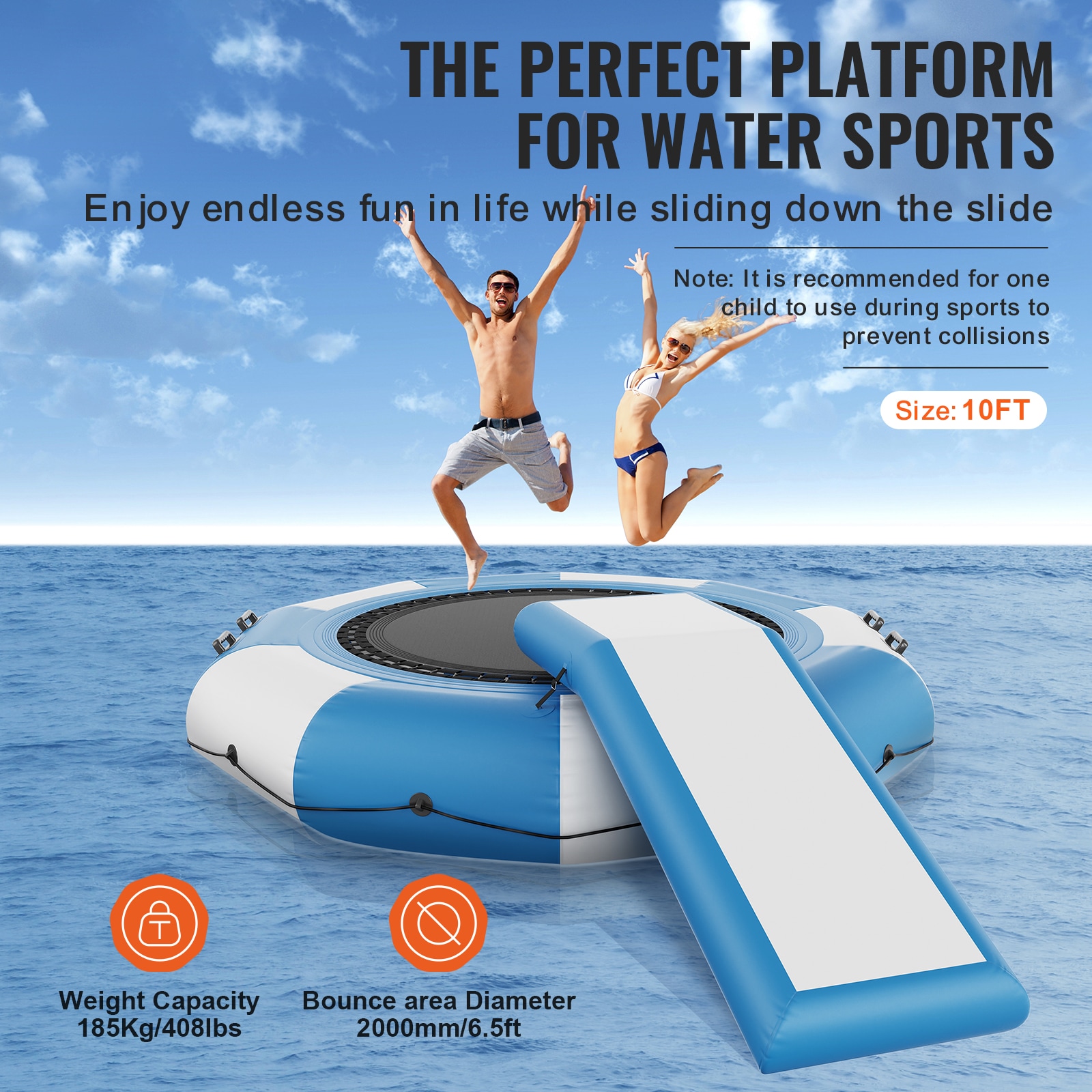 LUXEYARD Inflatable Water Bouncer Recreational Water Trampoline Portable Bounce Swim Platform with Slide Step Ladder Electric Air Pump Kid Adult Floating Rebounder for Pool Lake Water Sports - Image 3
