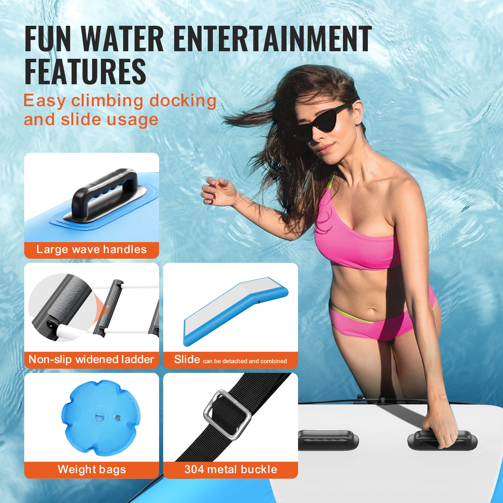 LUXEYARD Inflatable Water Bouncer Recreational Water Trampoline Portable Bounce Swim Platform with Slide Step Ladder Electric Air Pump Kid Adult Floating Rebounder for Pool Lake Water Sports - Image 4