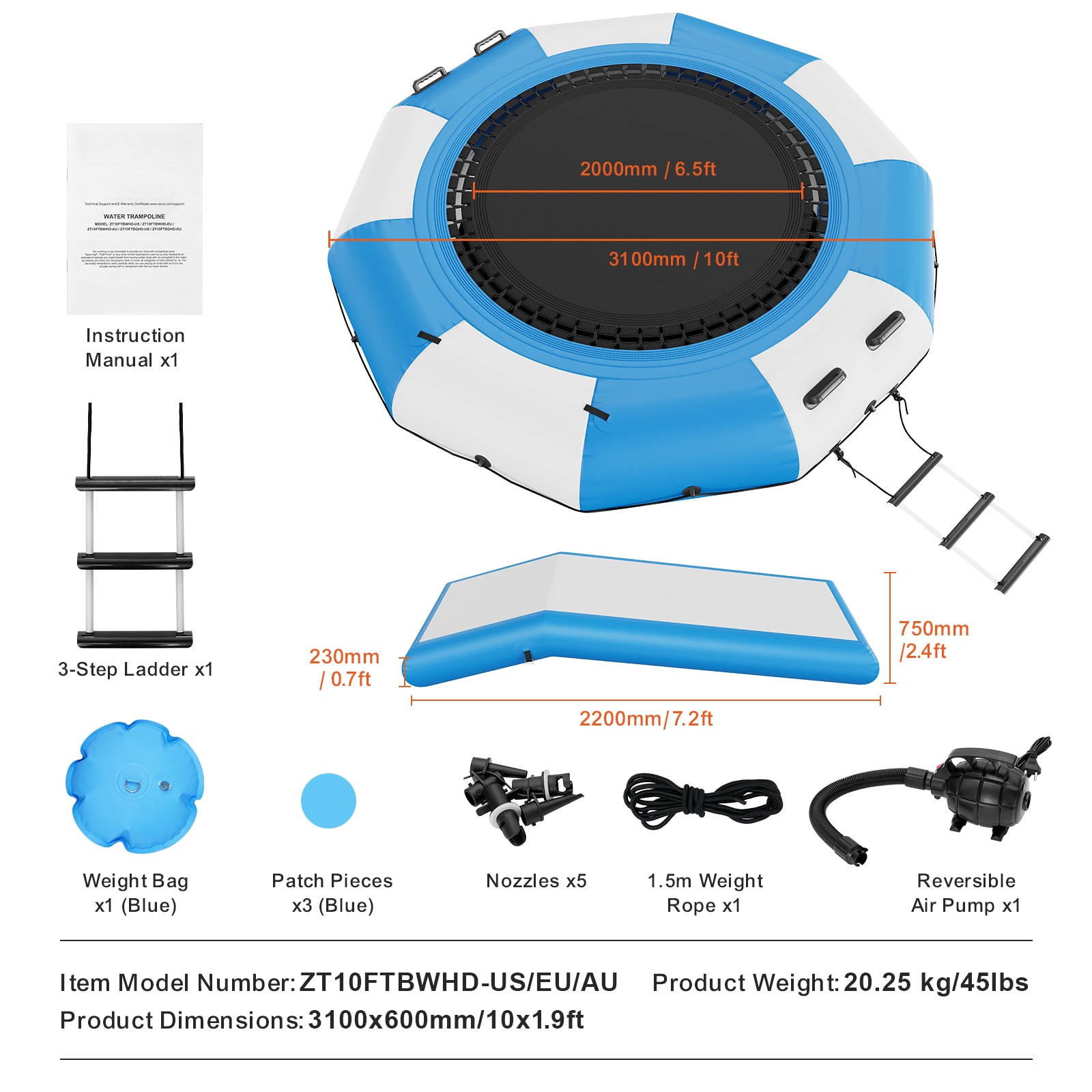 LUXEYARD Inflatable Water Bouncer Recreational Water Trampoline Portable Bounce Swim Platform with Slide Step Ladder Electric Air Pump Kid Adult Floating Rebounder for Pool Lake Water Sports - Image 5