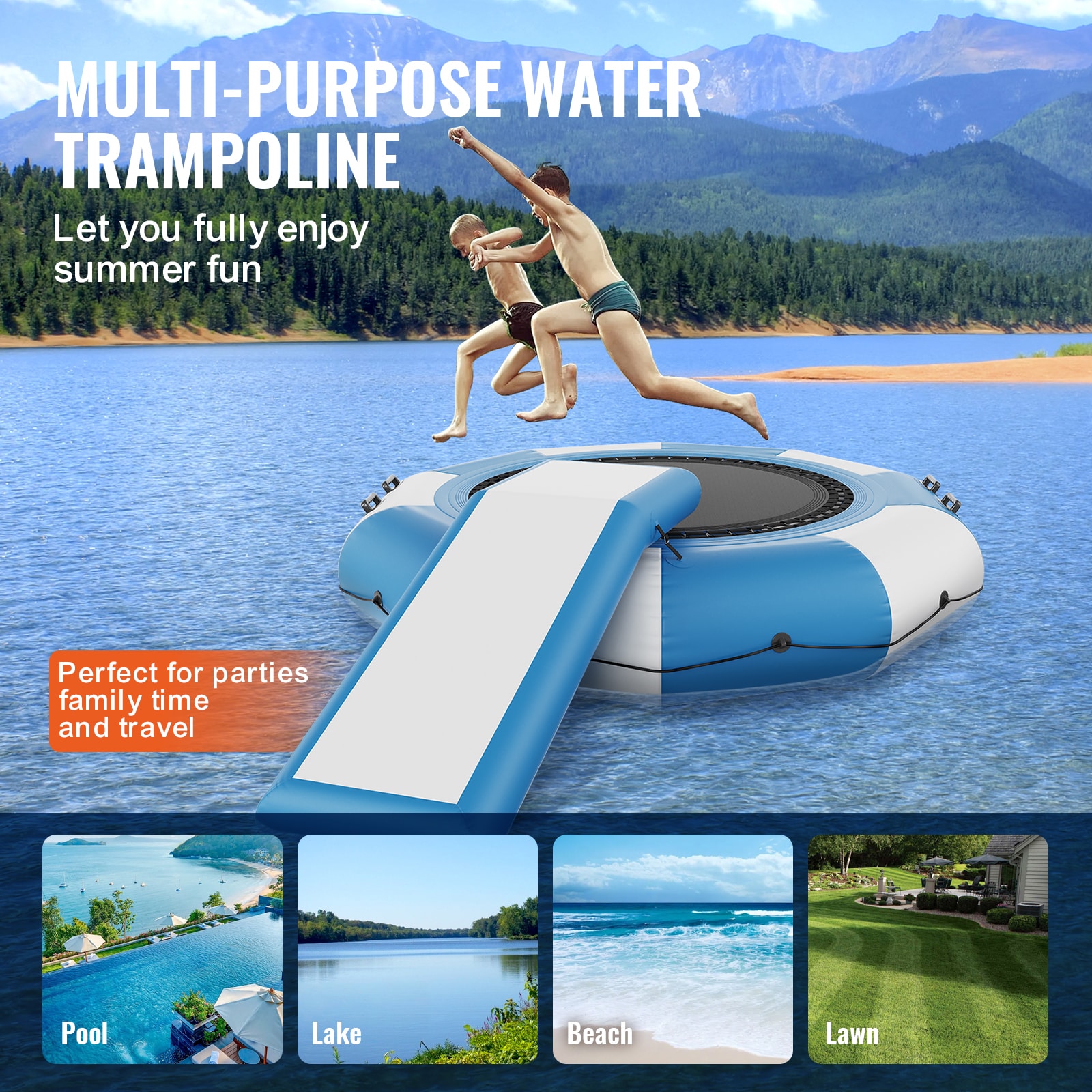 LUXEYARD Inflatable Water Bouncer Recreational Water Trampoline Portable Bounce Swim Platform with Slide Step Ladder Electric Air Pump Kid Adult Floating Rebounder for Pool Lake Water Sports - Image 7