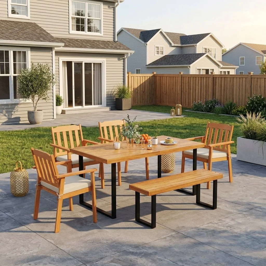 Tangkula 6 Pieces Patio Dining Table Set, Acacia Wood - Image 2
