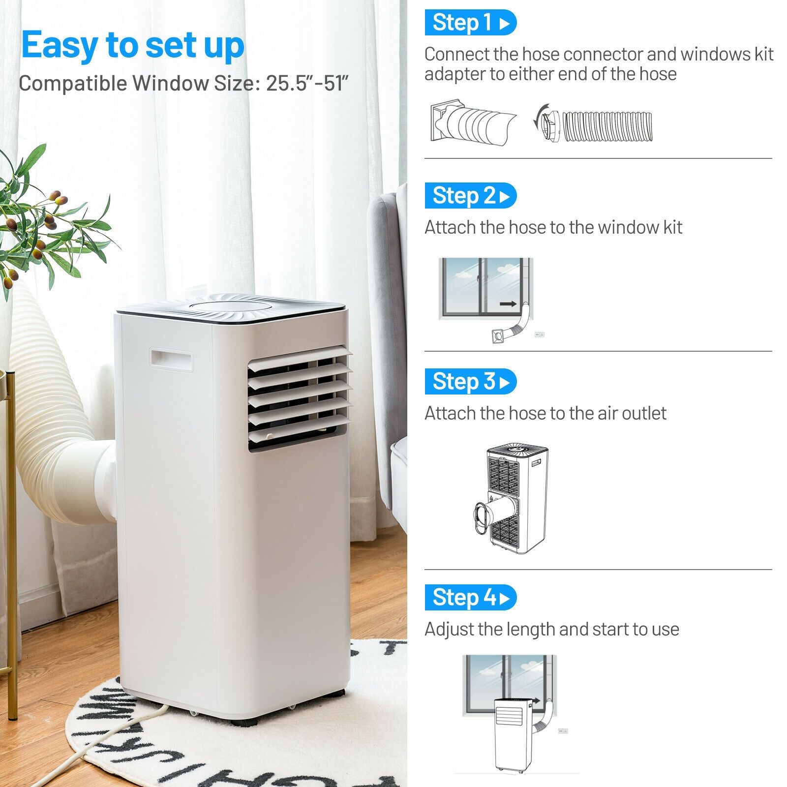 Slickblue 6000 BTU DOE (120V) White Single Hose Portable Air Conditioner for Bedroom Living Room Kitchen Cools 300 Sq Ft - Image 5