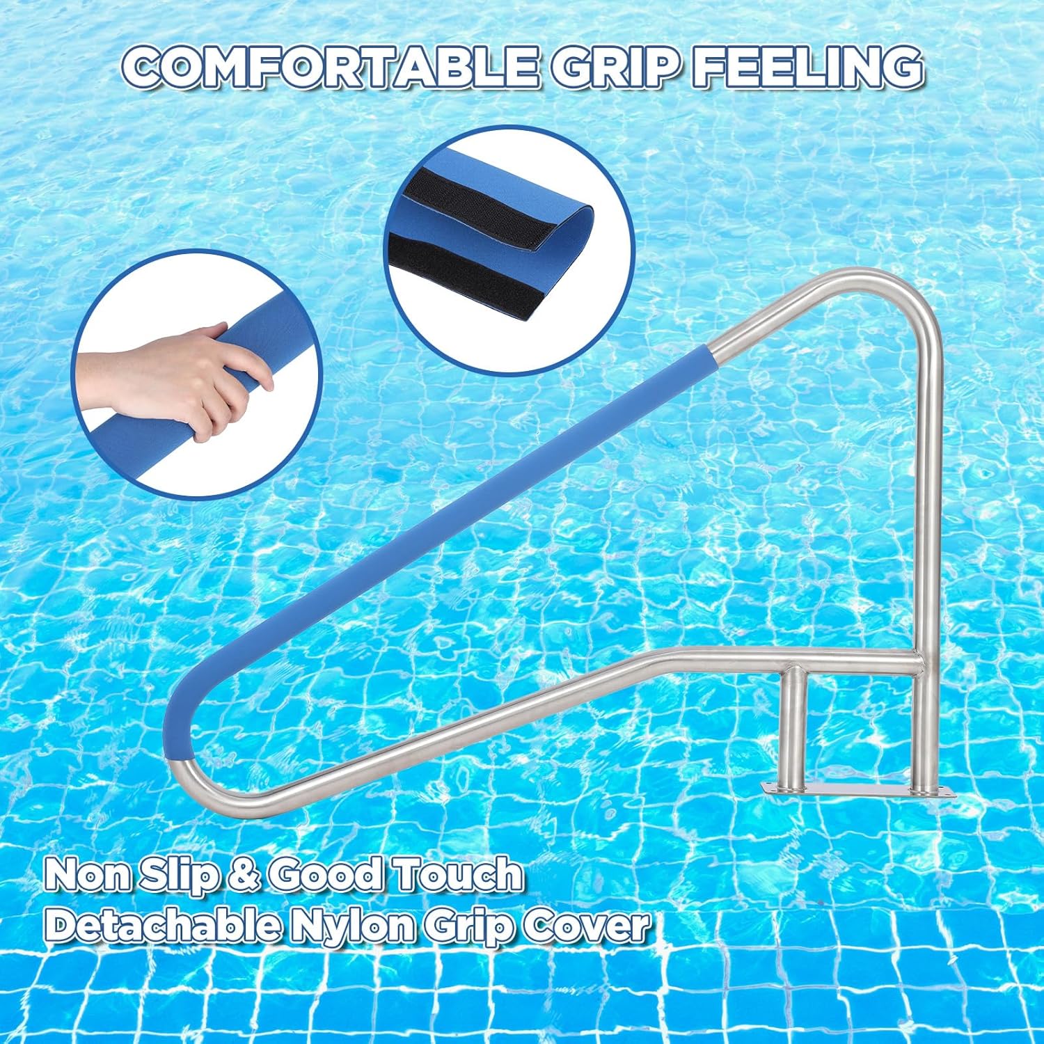 GAOMON Stainless Steel Detachable Pool Handrail- Modular Design Pool Grab Rail for Inground Pool Spa Ladder Stair 55x32 - Image 4