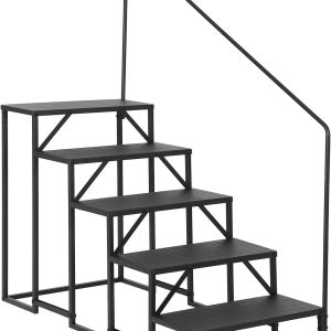 GAOMON Carbon Steel RV Pool Step Handrail- Single Handrail with Yellow Black Tape for RV Camper Pool Ladder 5Steps