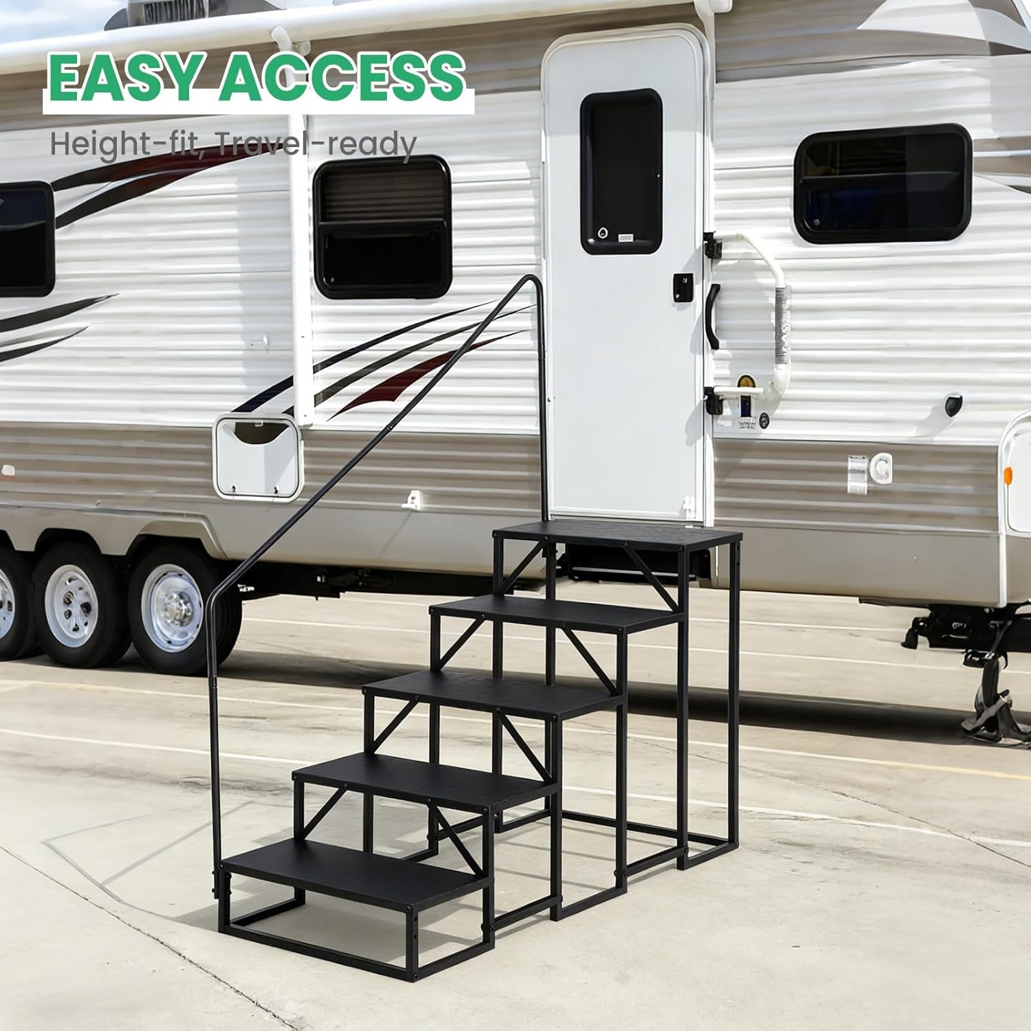 GAOMON Carbon Steel RV Pool Step Handrail- Single Handrail with Yellow Black Tape for RV Camper Pool Ladder 5Steps - Image 3