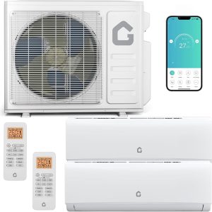 GAOMON 35000BTU Ductless Mini Split AC System- 19 SEER2 Dual Zone Air Conditioner- 208/230V Outdoor Unit with 12K+24K Indoor Wall Mount Units
